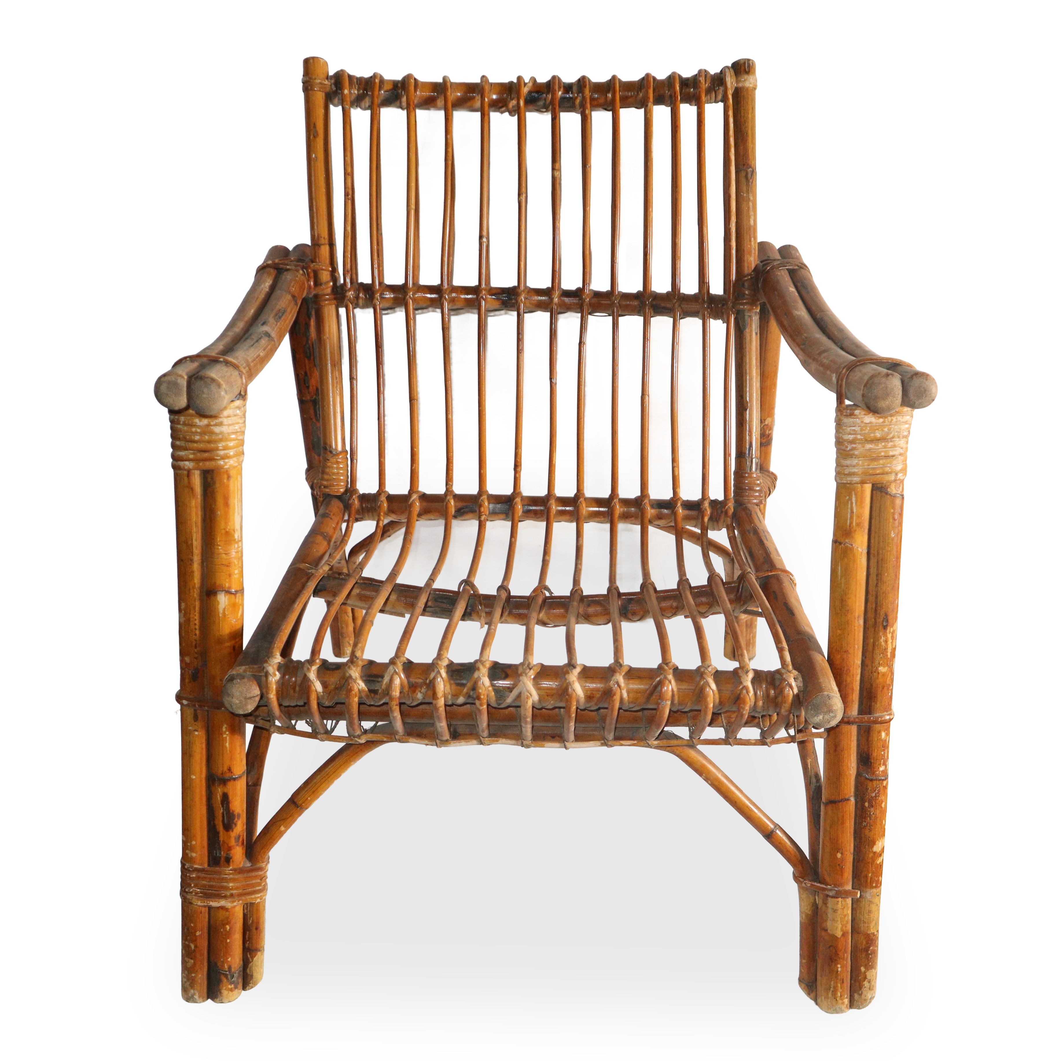 Coppia di poltrone in rattan color legno