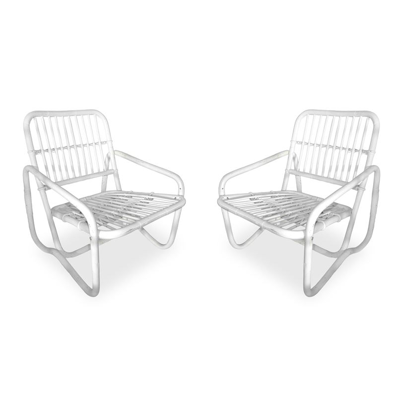 Coppia di Sedie in Rattan Smaltato Bianco