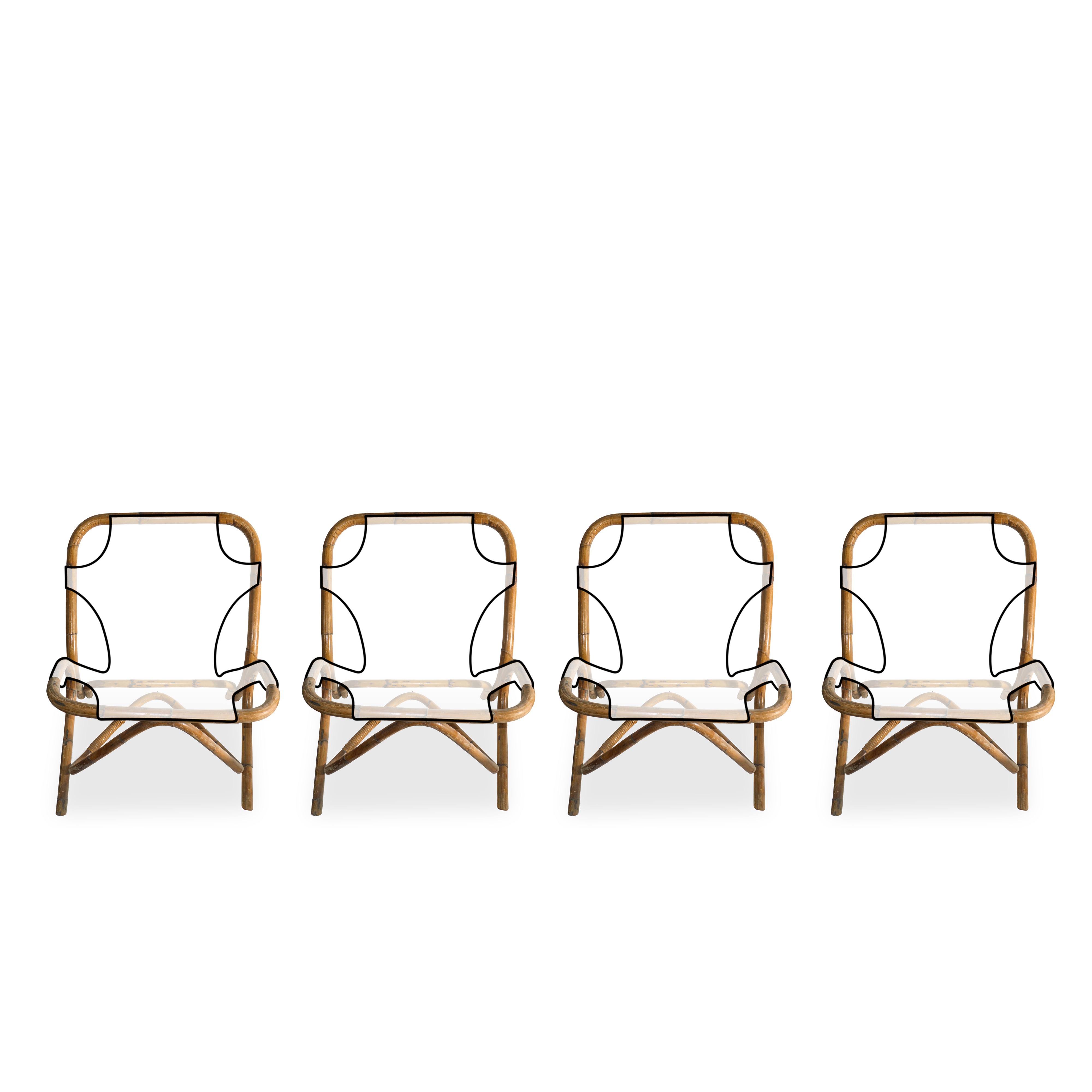 N°4 Sedie in Rattan Color Legno da Rivestire
