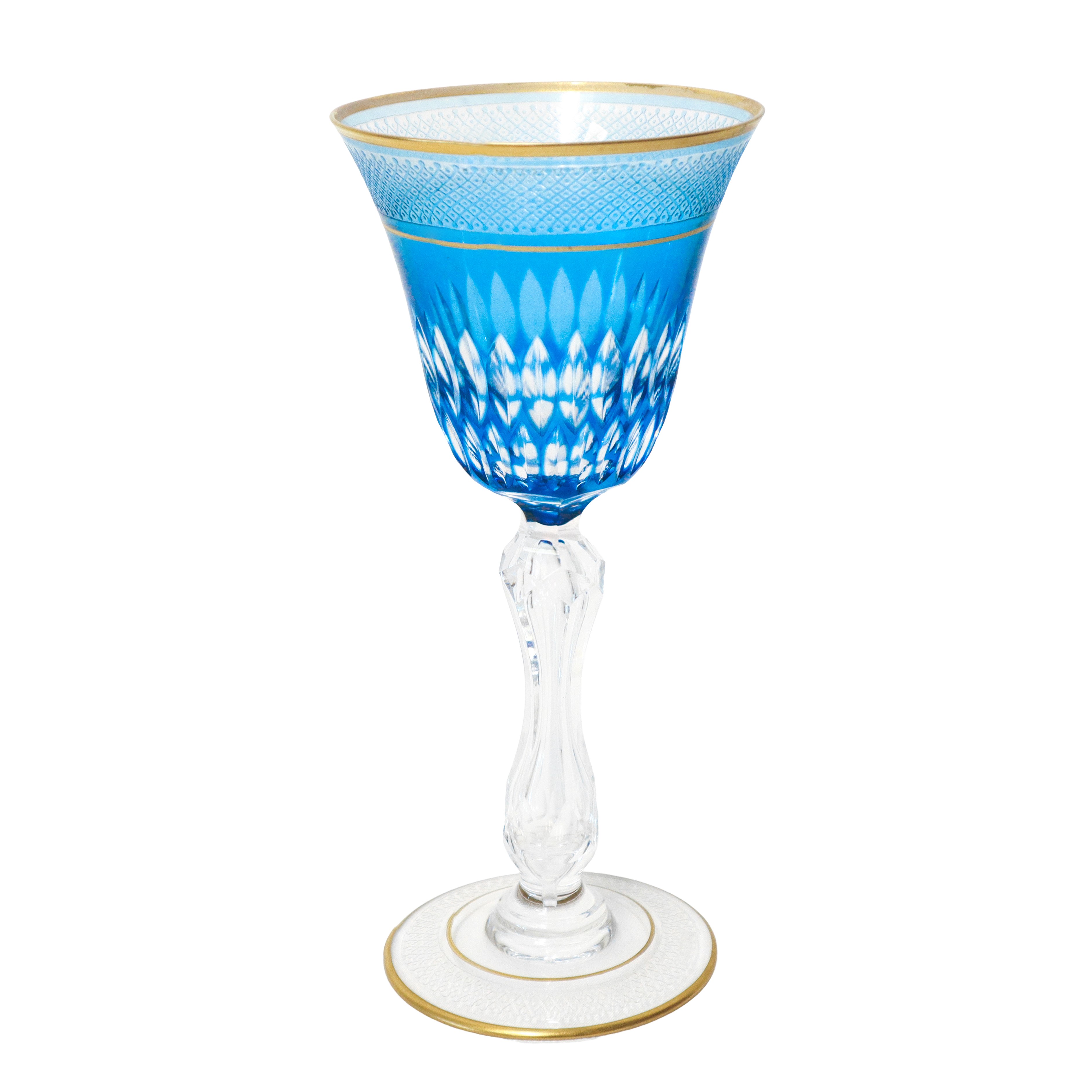N°12 Calici in cristallo Saint Louis blu da vino bianco modello Lozerè Or