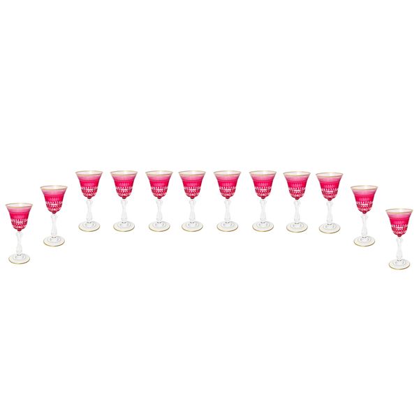 N°12 Red Saint Louis crystal glasses for white wine, Lozerè Or model with gold edge and knurling