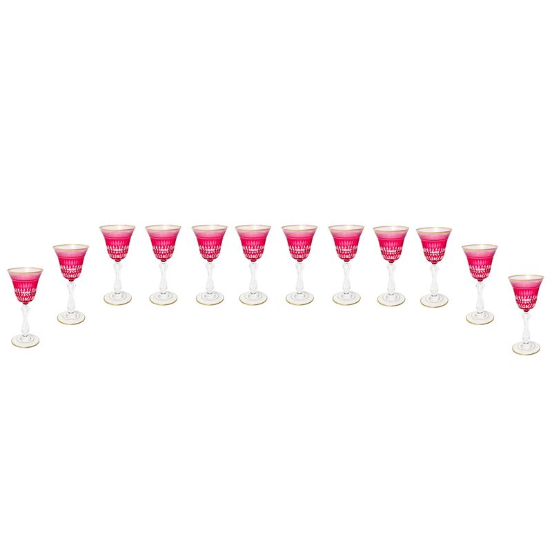 N°12 Calici in cristallo Saint Louis rossi da vino bianco modello Lozerè Or con bordo dorato e zi...