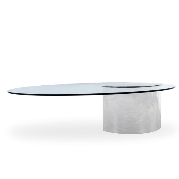 Cini Boeri per Gavina - Lunario model table with steel structure and oval top in ground crystal