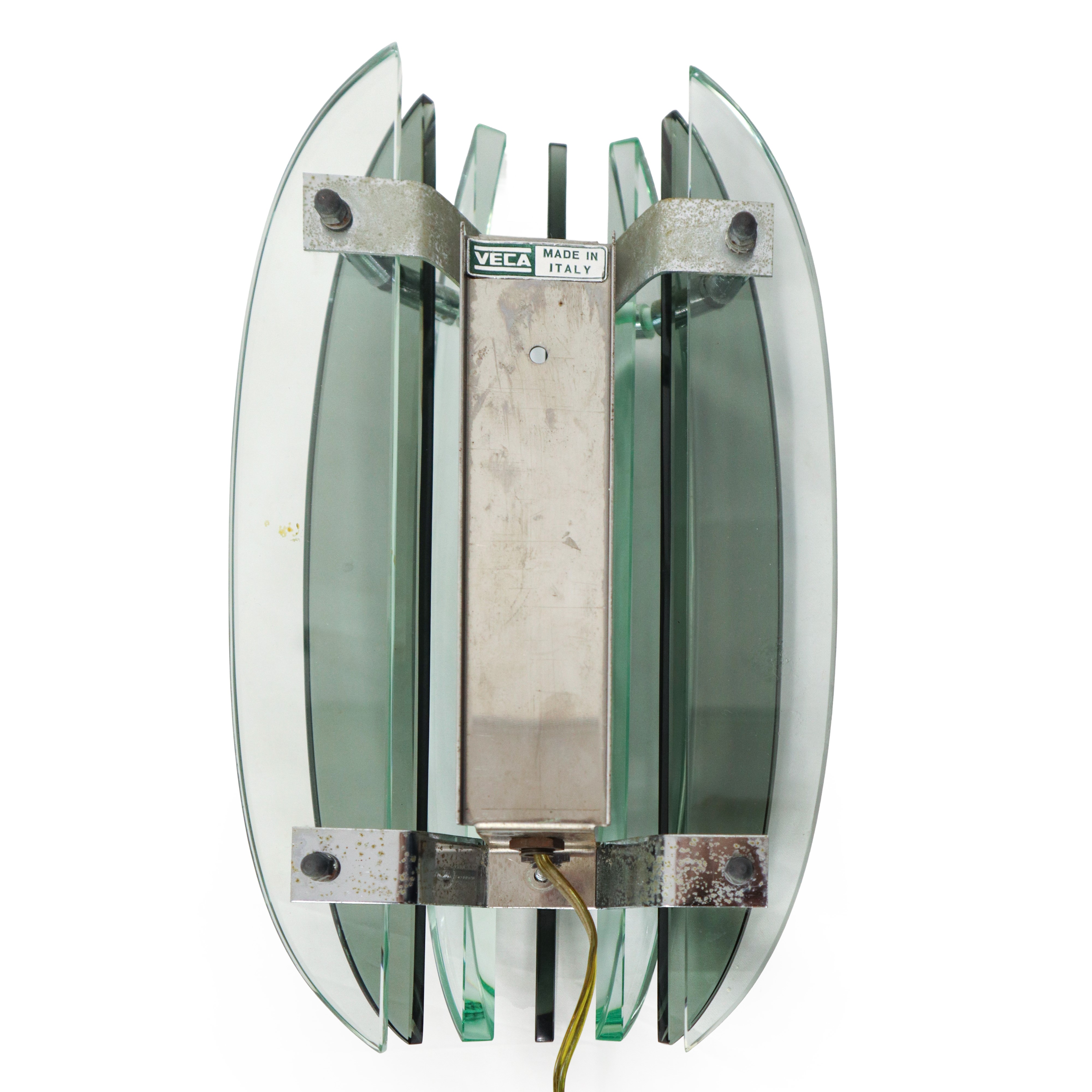 Coppia di applique Veca in metallo e vetro verde