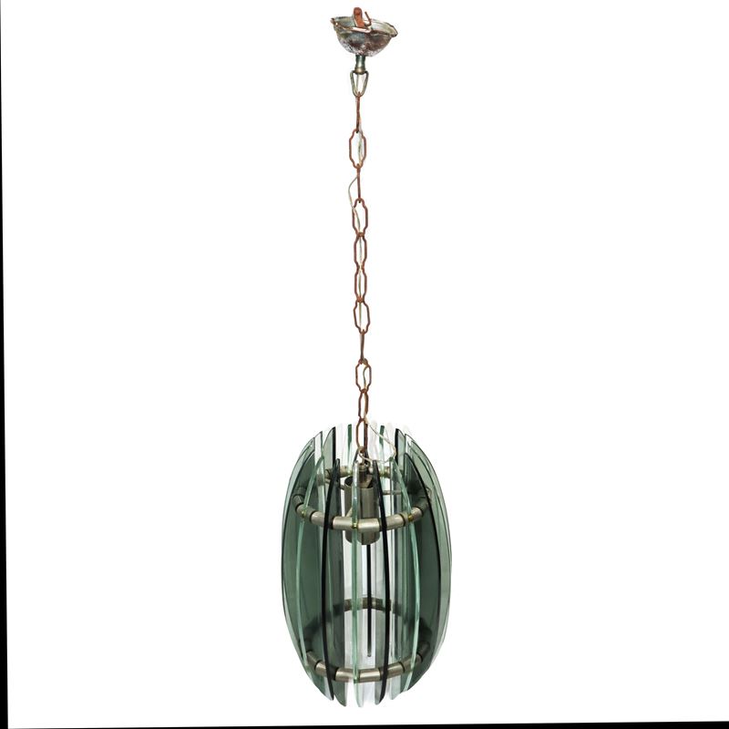 Lampadario Veca in acciaio e vetro verde