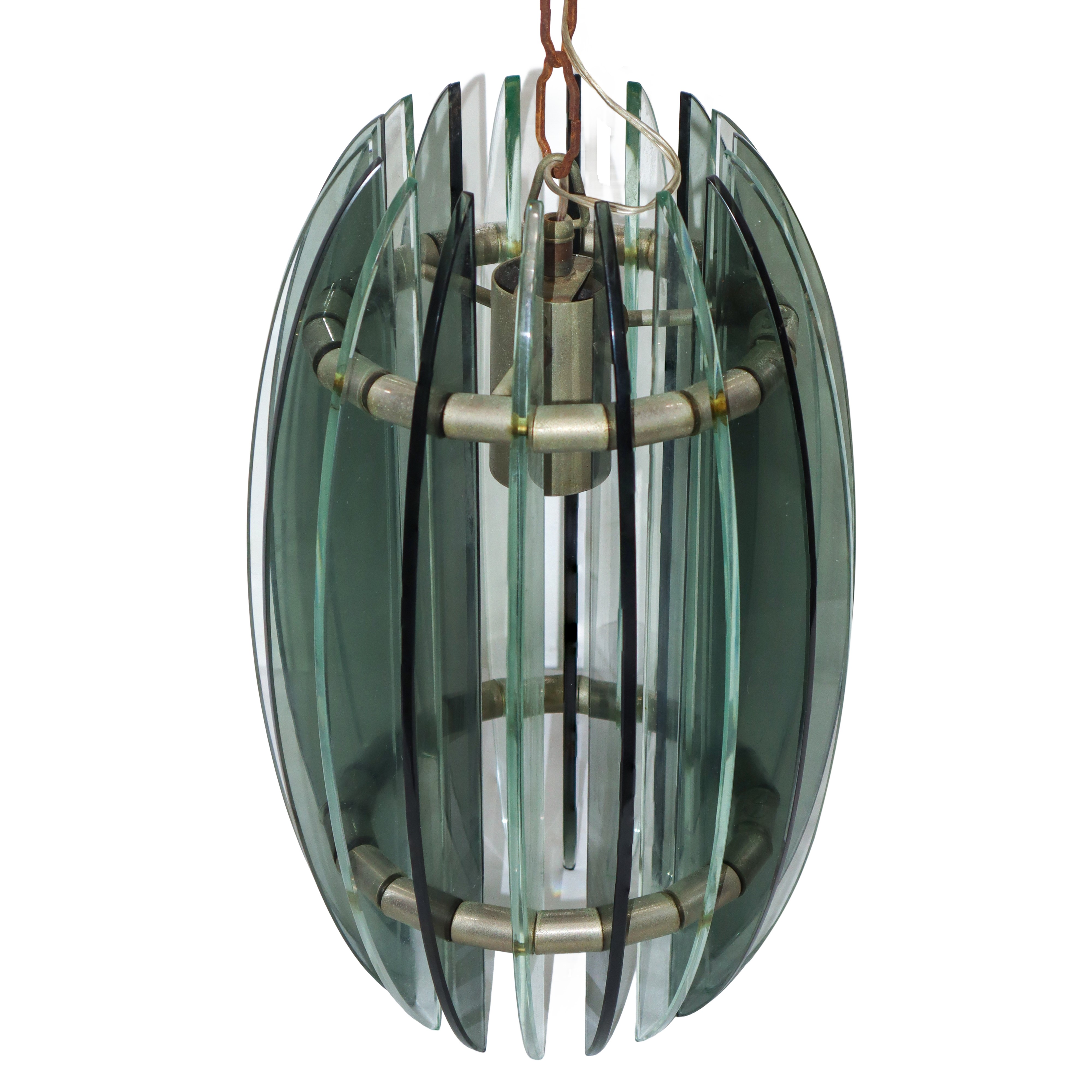 Lampadario Veca in acciaio e vetro verde