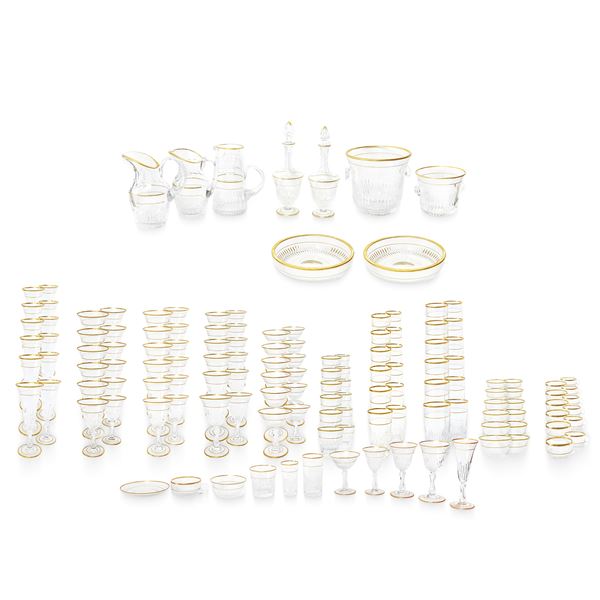 Complete set of Lozerè Or glasses in crystal with gold rim and knurling