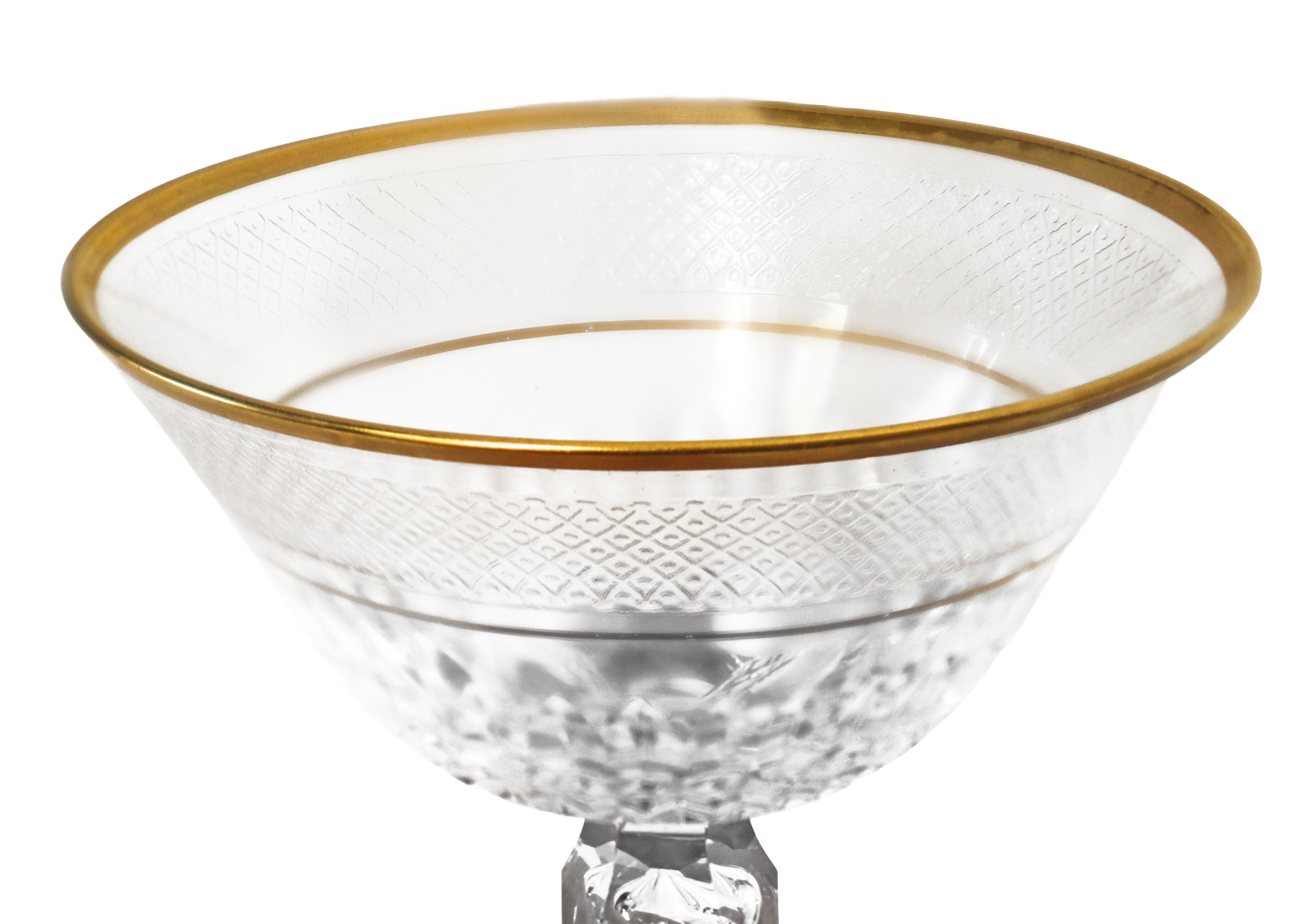 Servizio completissimo di bicchieri modello Lozerè Or in cristallo con perfilo dorato e zigrinatu...