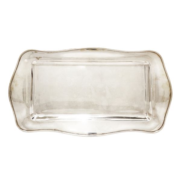 Rectangular tray in 800 silver with enamelled edge
