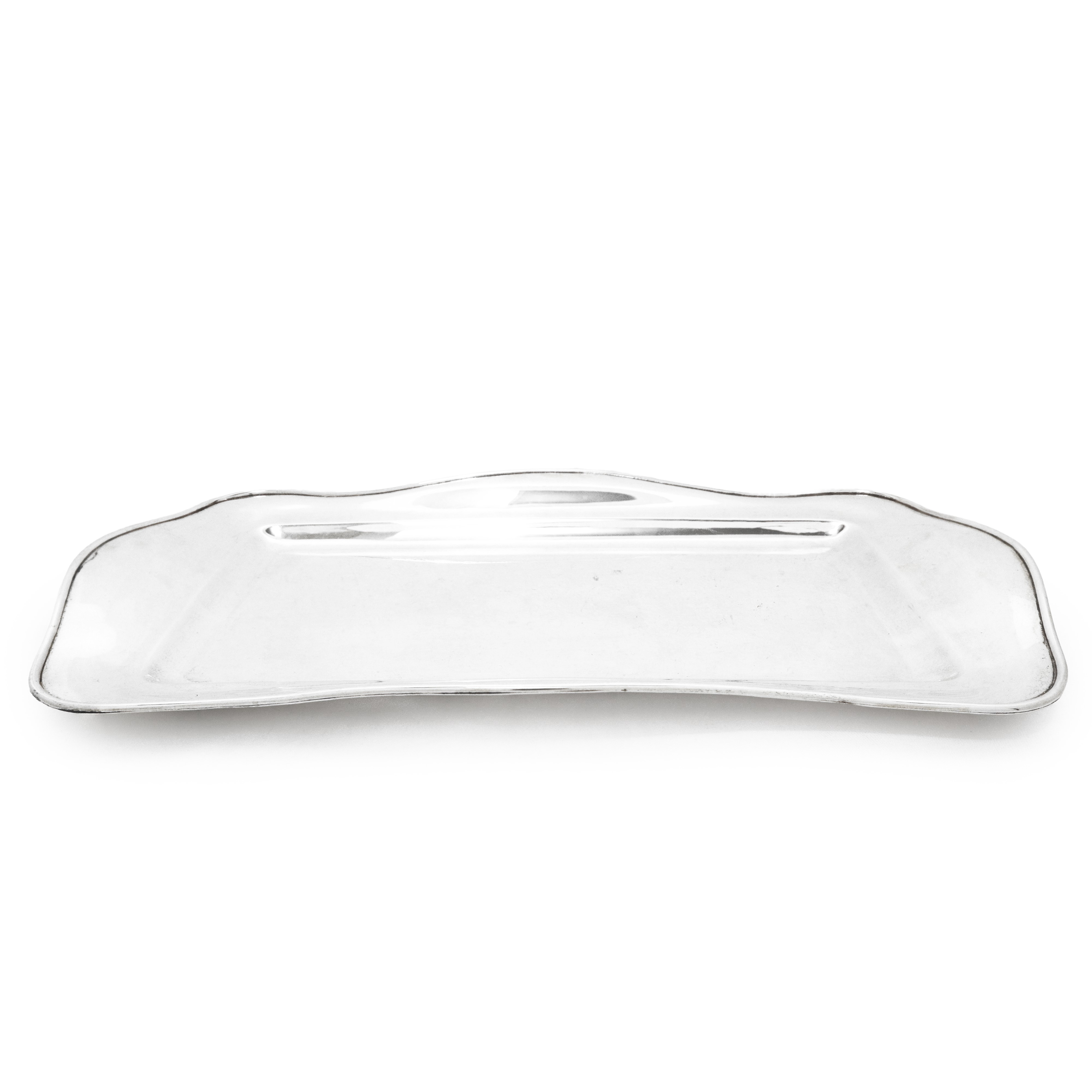 Vassoio rettangolare in argento 800 con bordo smeltato