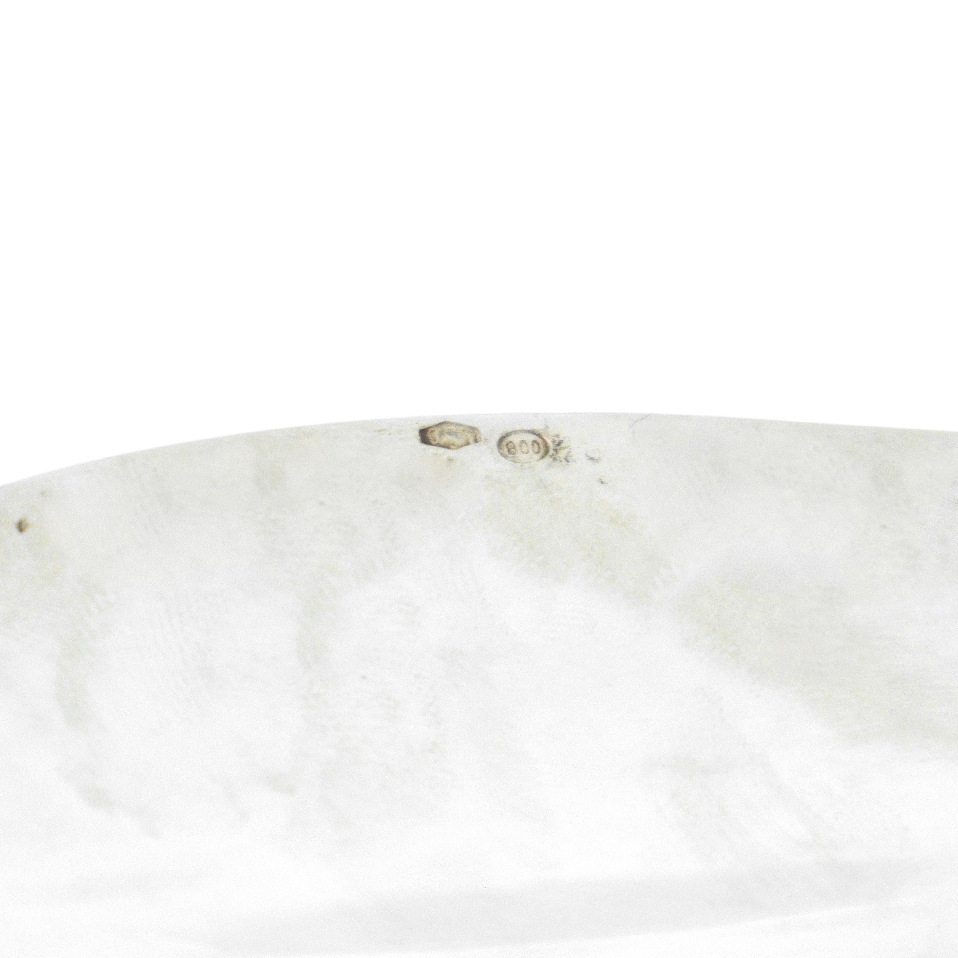 Vassoio rettangolare in argento 800 con bordo smeltato