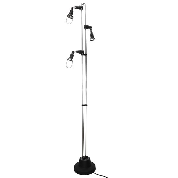 Silver metal floor lamp with black spotlights