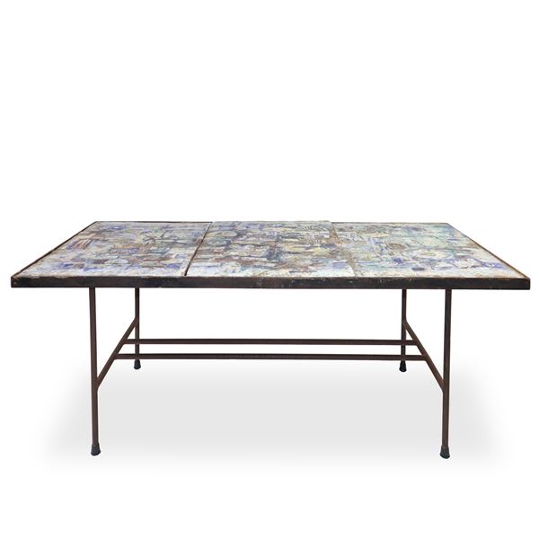 Coffee table with rectangular top with colored tiles