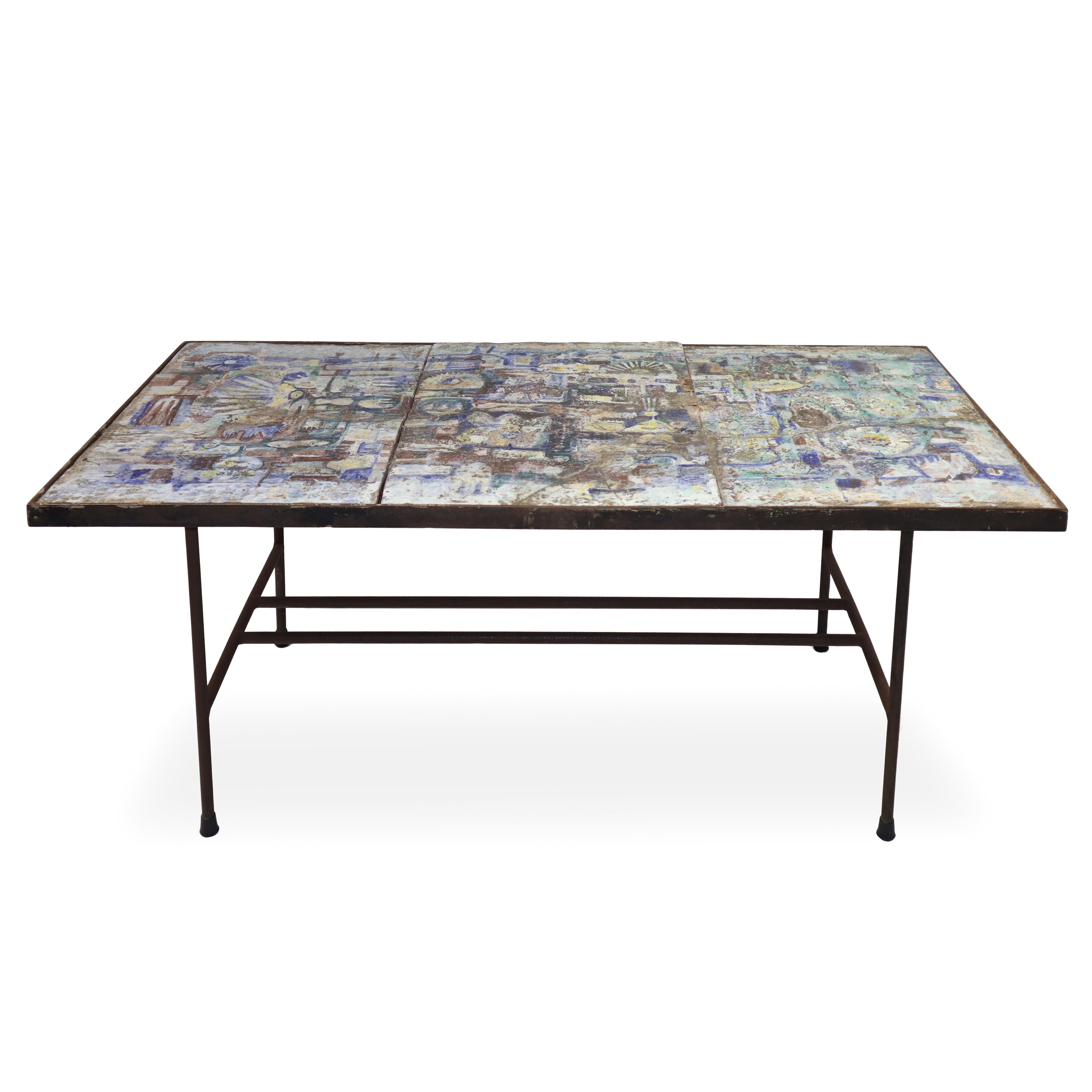 Tavolino da caffè con piano rettangolare con piastrelle colorate