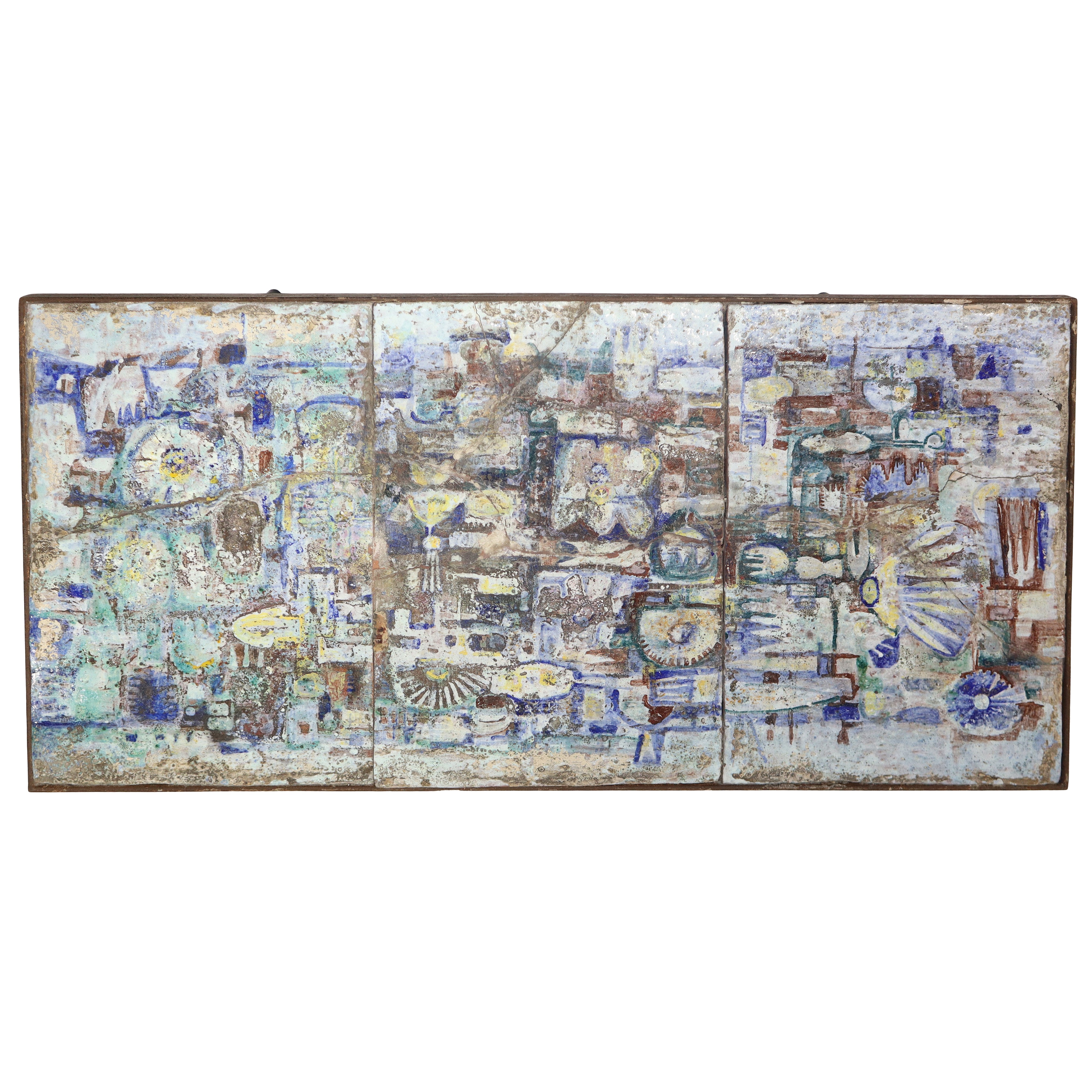 Tavolino da caffè con piano rettangolare con piastrelle colorate