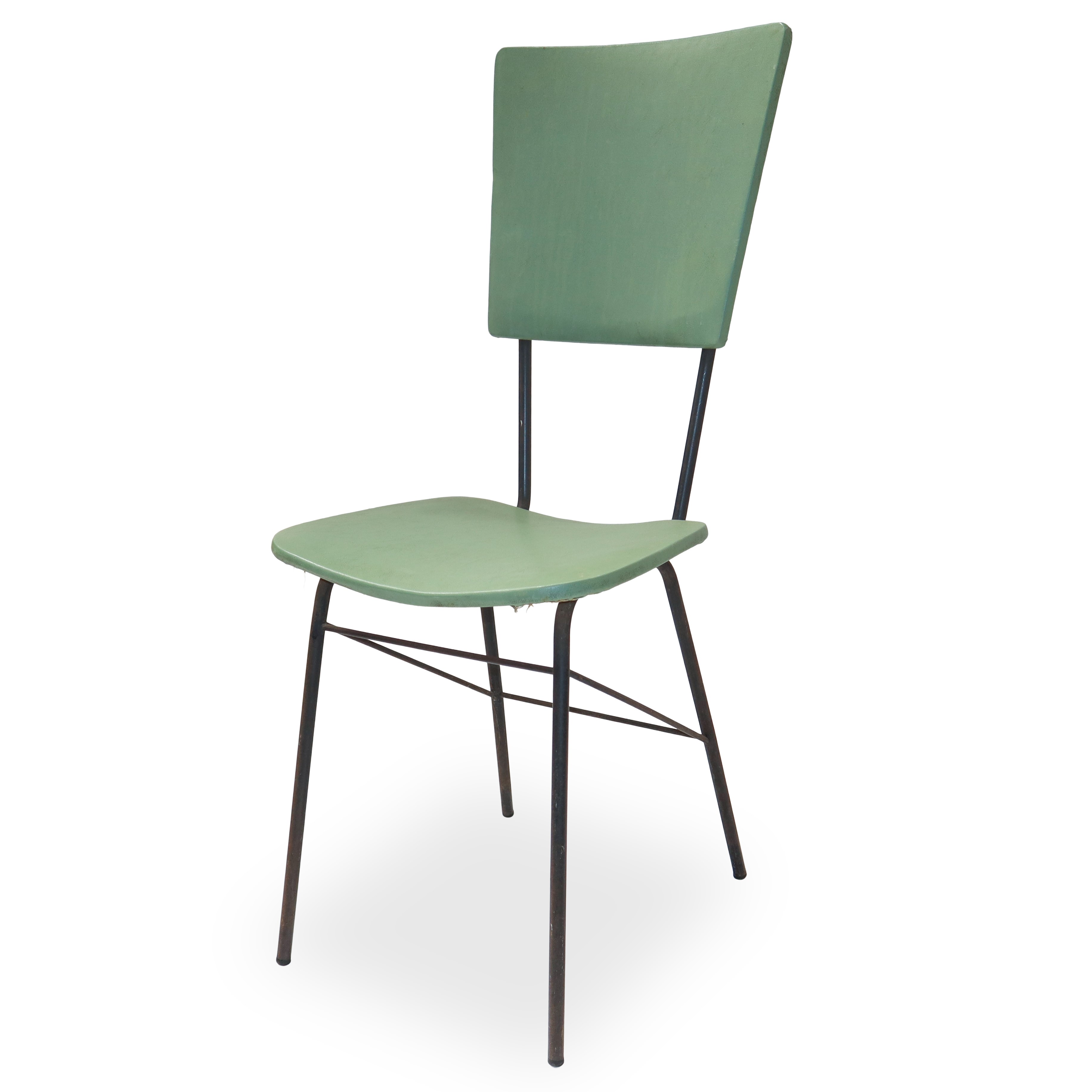 Sedie verdi, set di 6 unità, struttura in metallo (anni '50/'60)