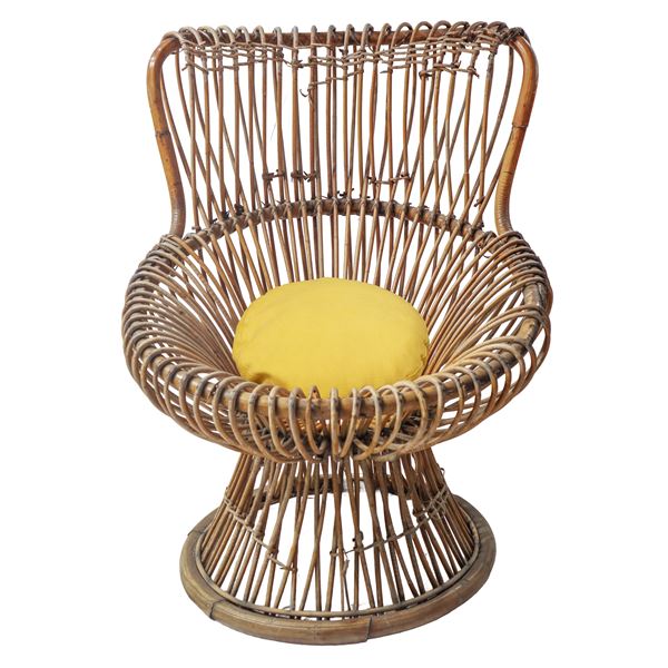 Franco Albini - Poltrona modello Margherita, struttura composta da canne di giunco d'India e Malacca