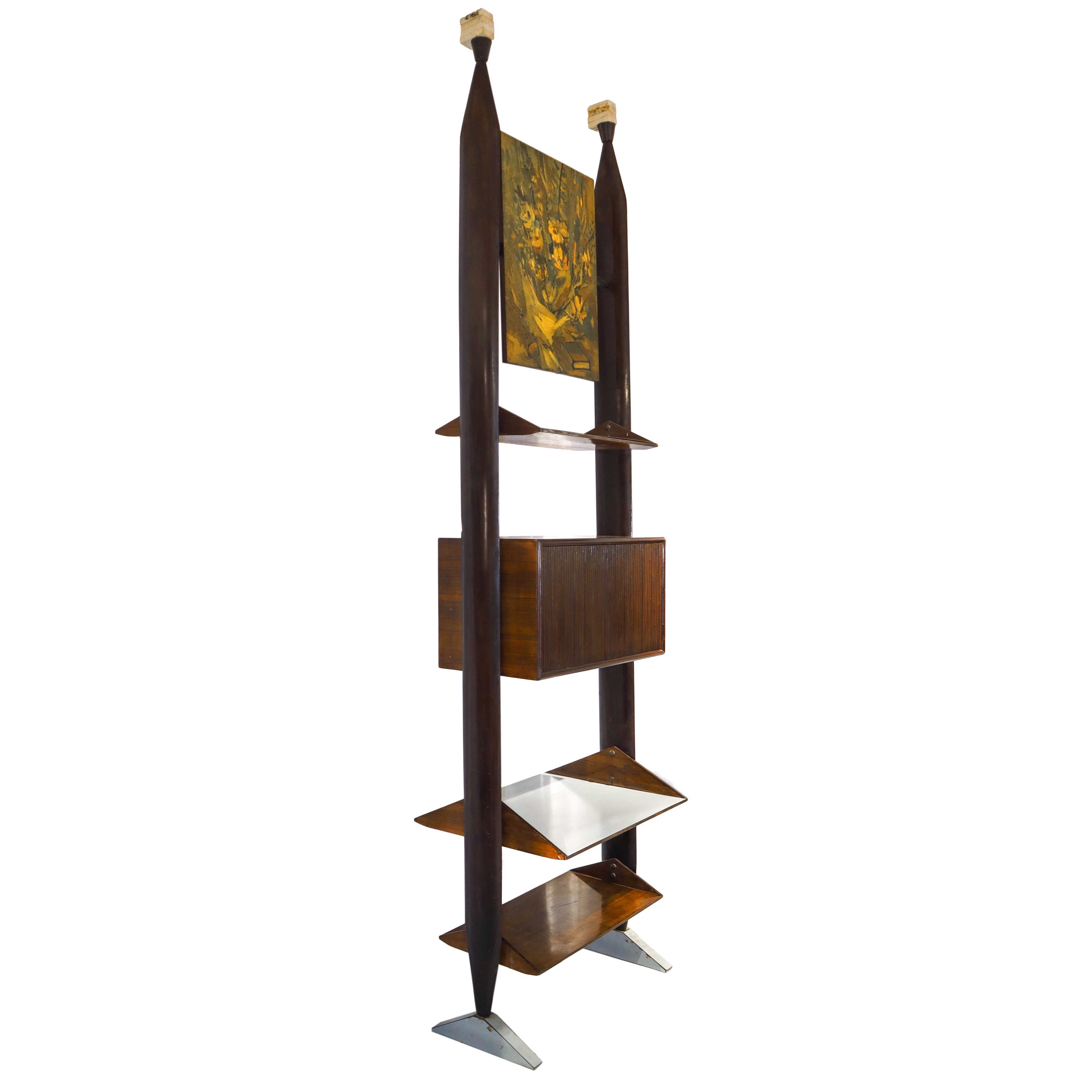 Libreria modulare costituita da due moduli estensibili con pannelli dipinti firmati G. Crestani