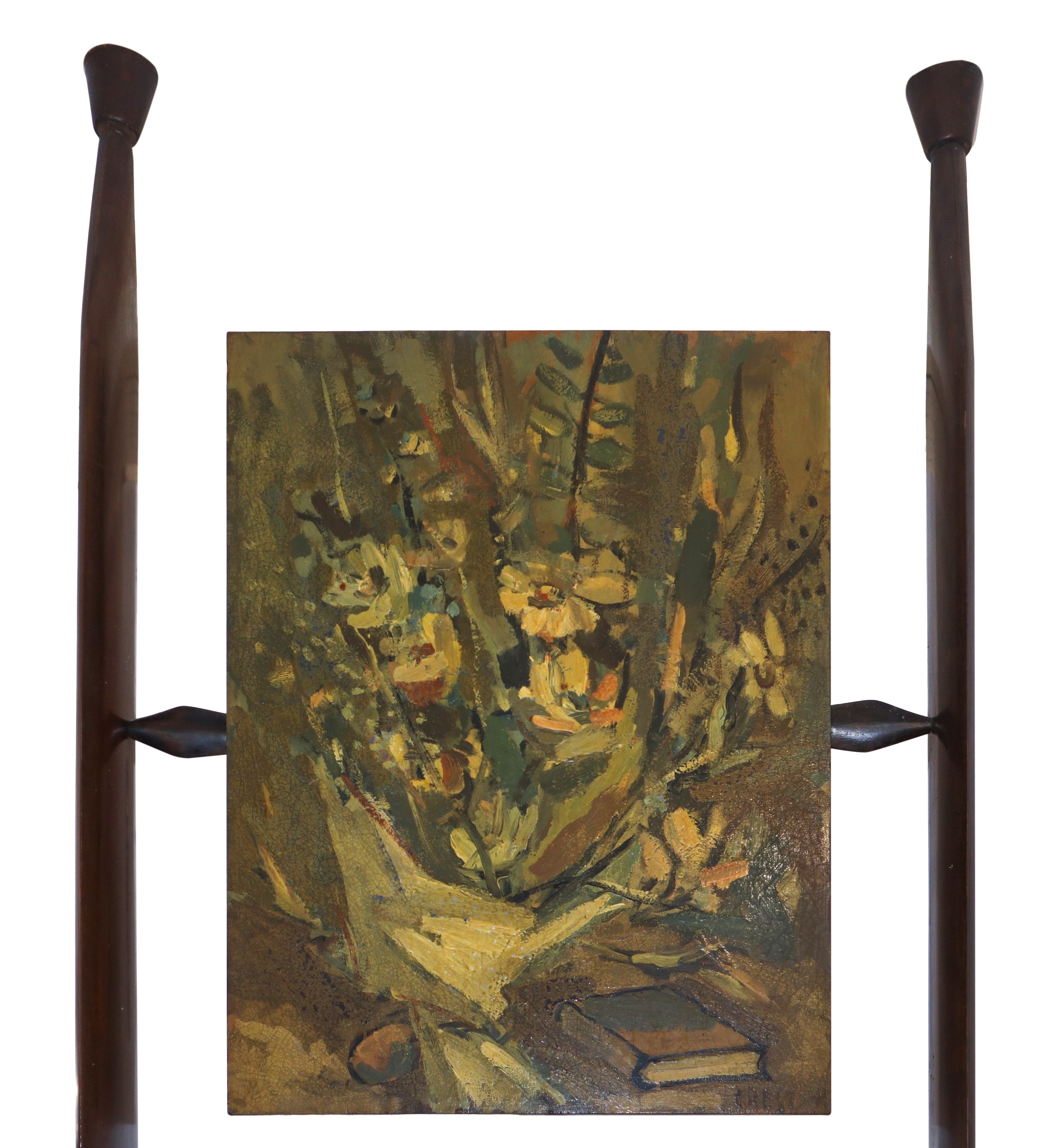 Libreria modulare costituita da due moduli estensibili con pannelli dipinti firmati G. Crestani