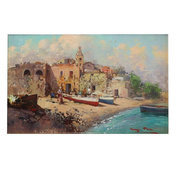 Giuseppe Tesa - Marina con barche