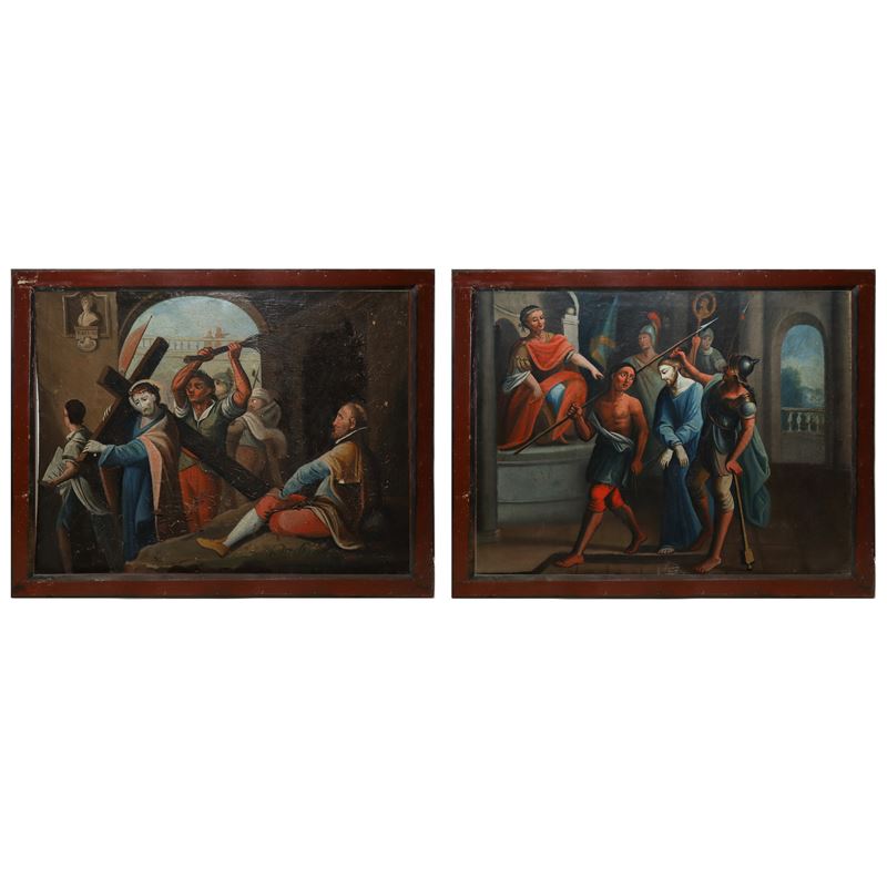 Stazioni della Via Crucis, coppia di dipinti