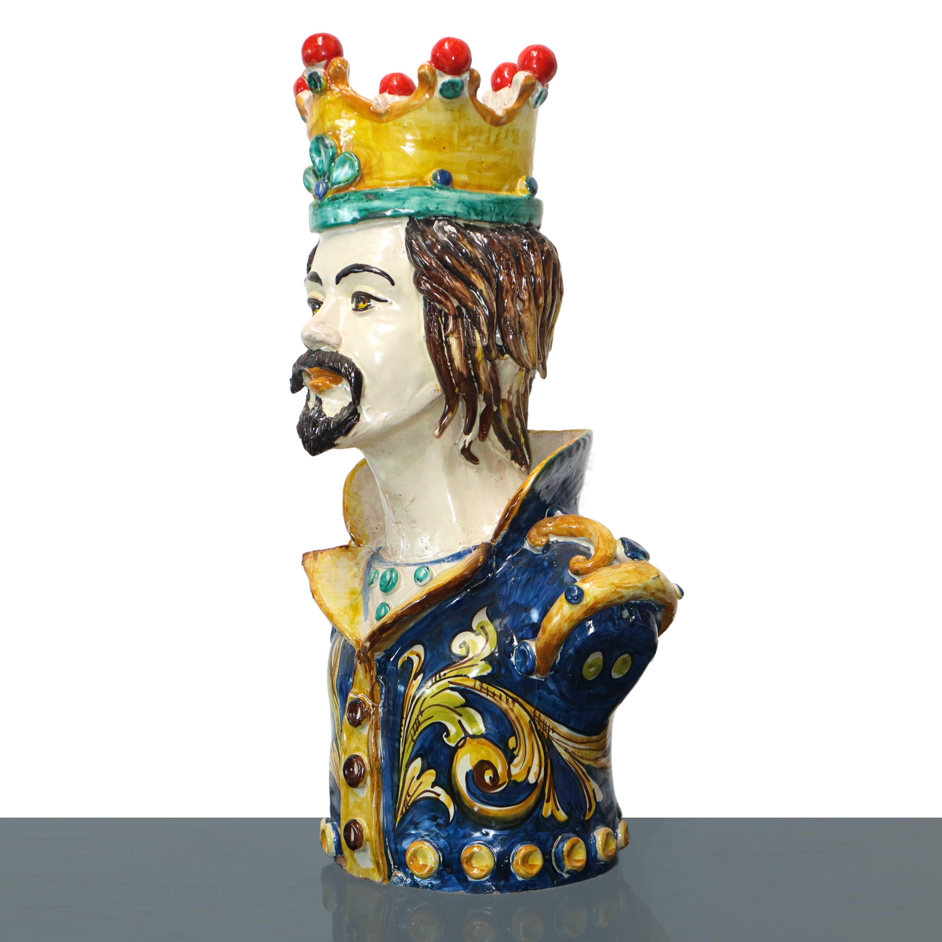 Busti in terracotta re e regina in maiolica invetriata e dipinta policroma