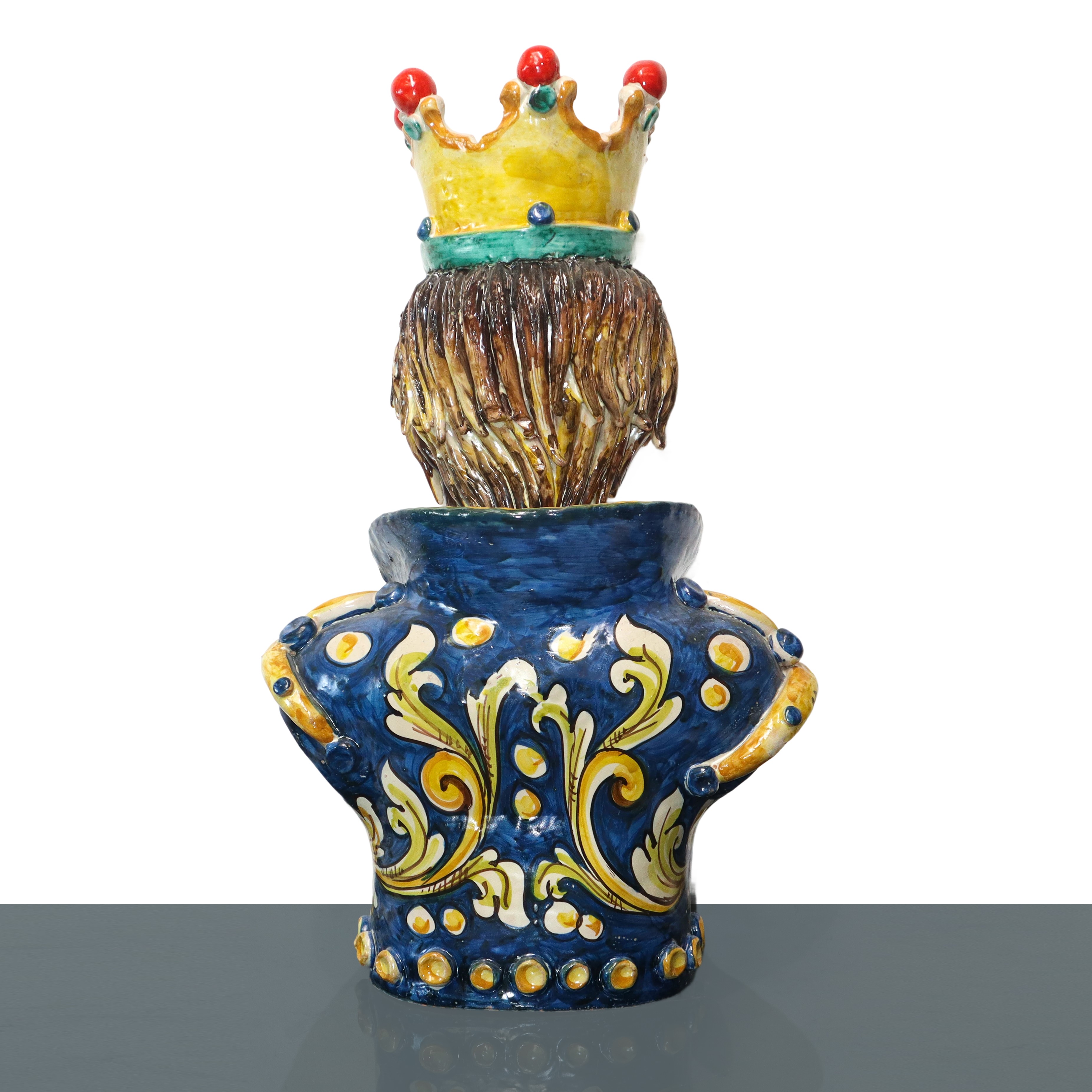 Busti in terracotta re e regina in maiolica invetriata e dipinta policroma