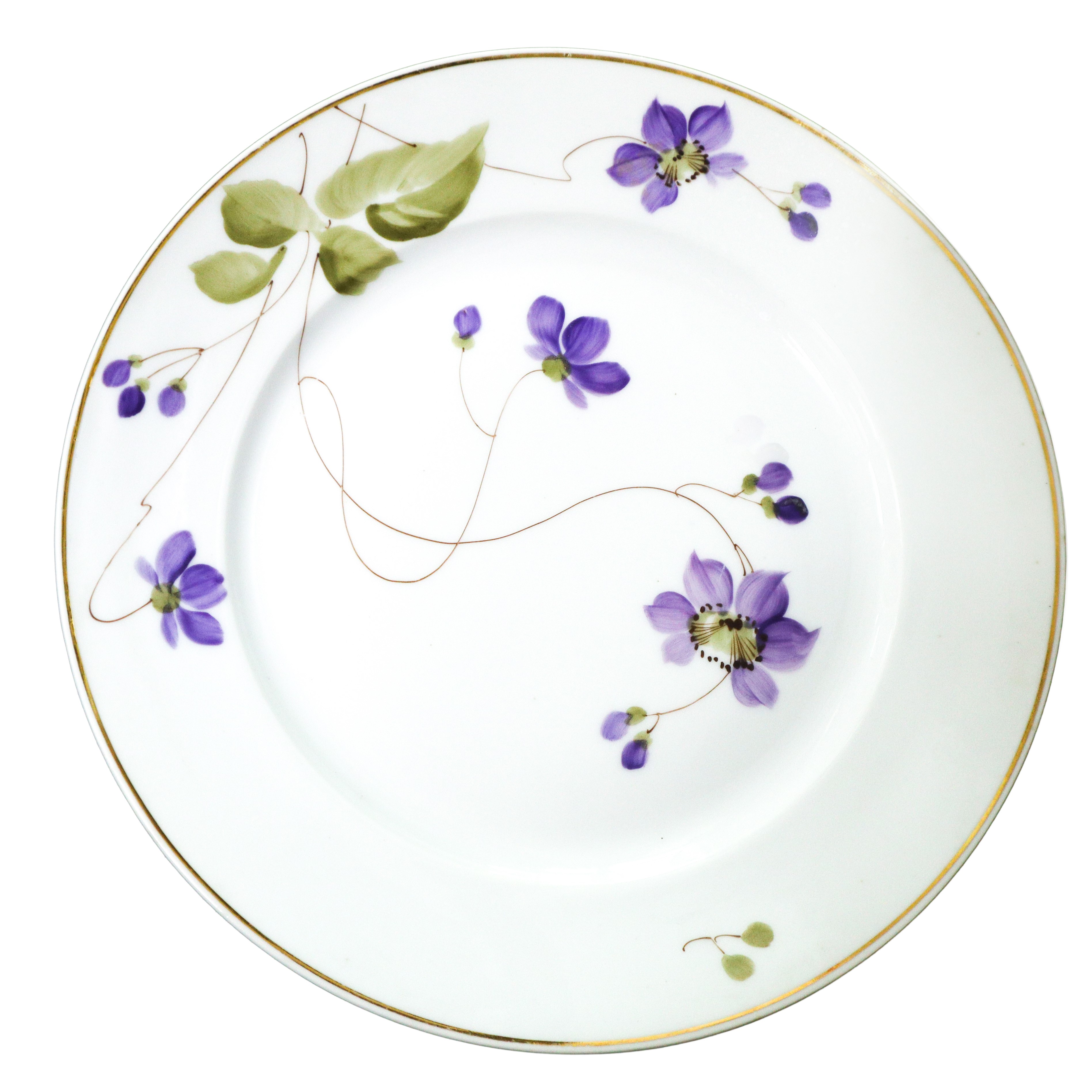 Servizio di piatti da 12, Richard Ginori, porcellana bianca con decoro le mammole, bordi profilat...