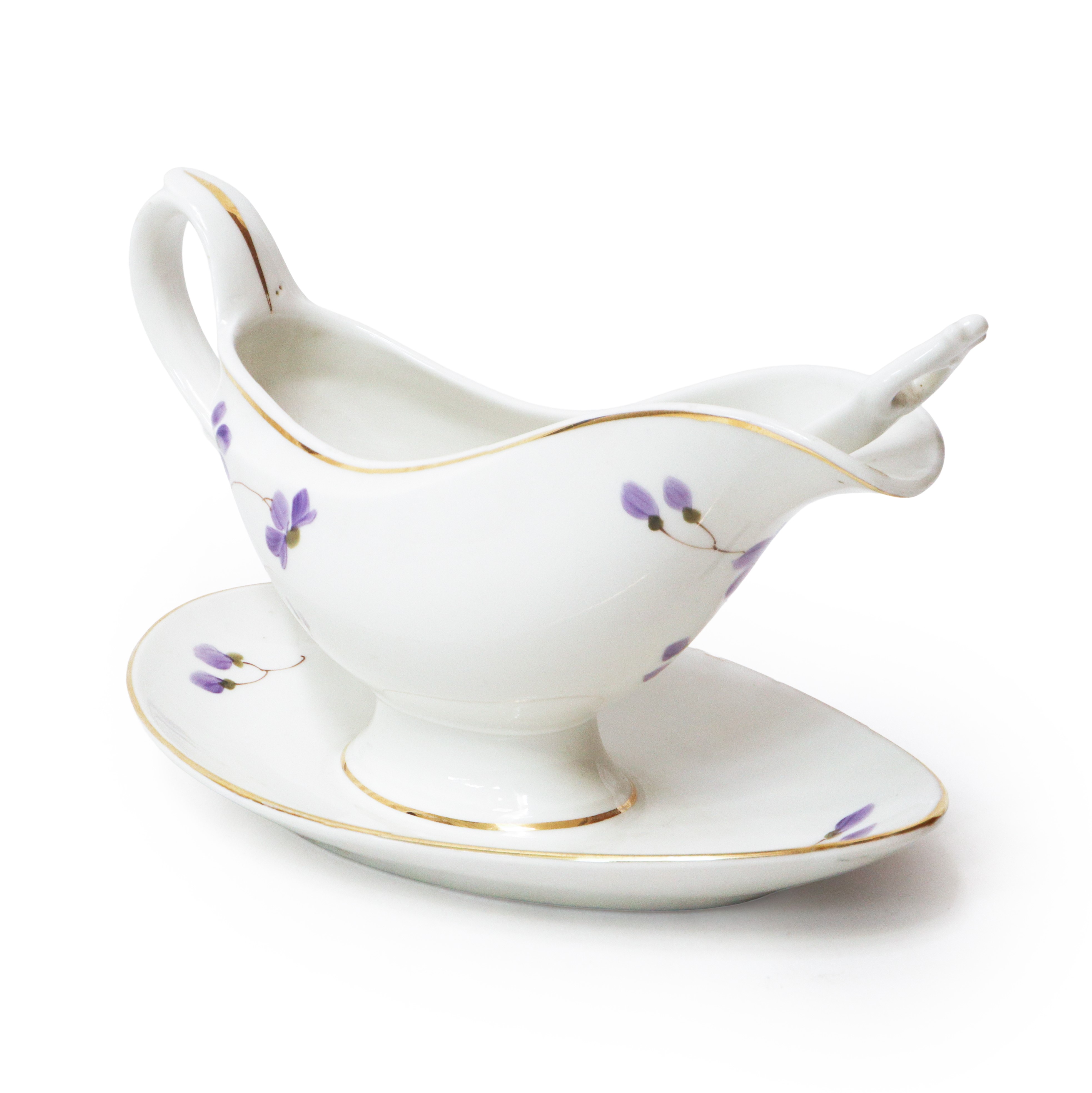 Servizio di piatti da 12, Richard Ginori, porcellana bianca con decoro le mammole, bordi profilat...