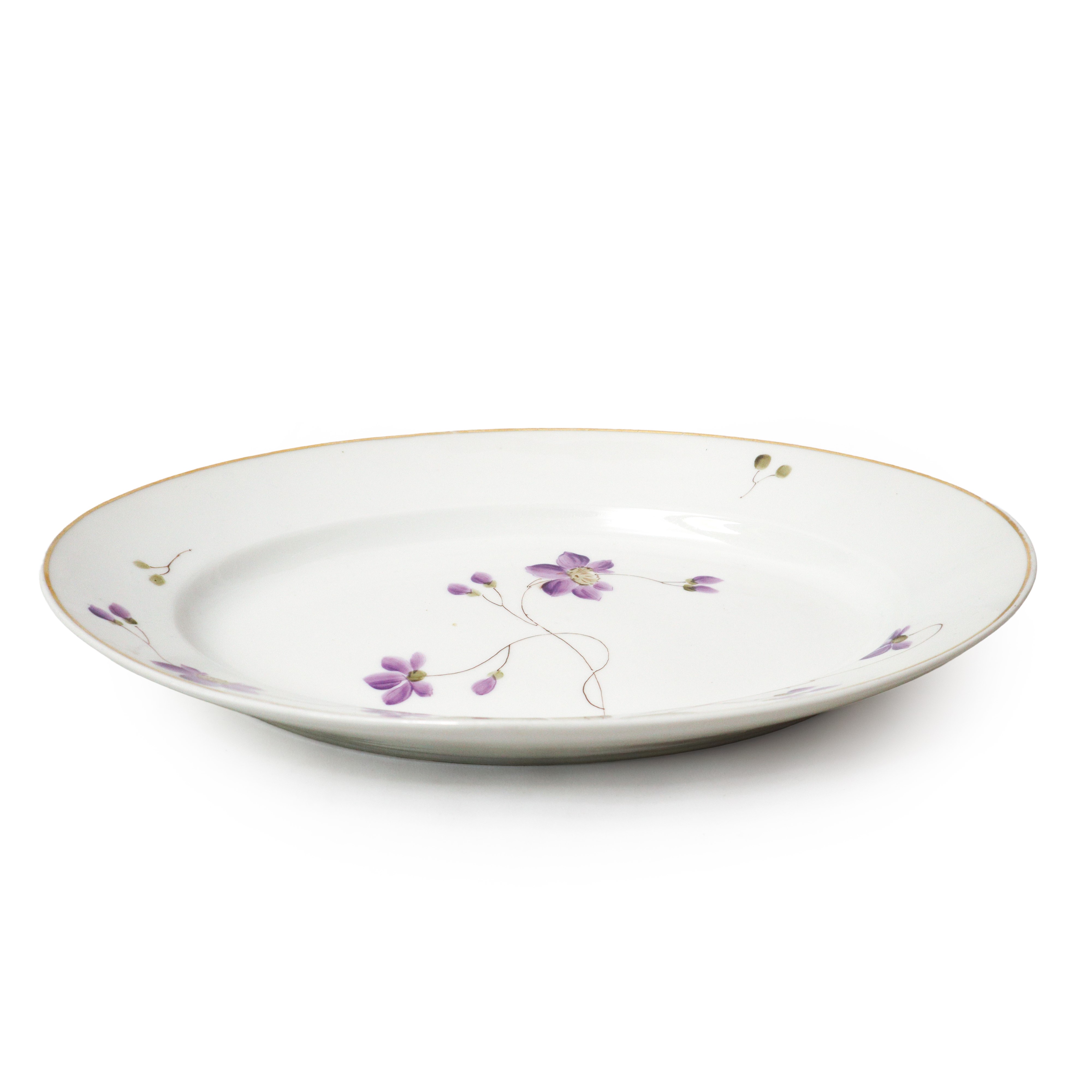 Servizio di piatti da 12, Richard Ginori, porcellana bianca con decoro le mammole, bordi profilat...