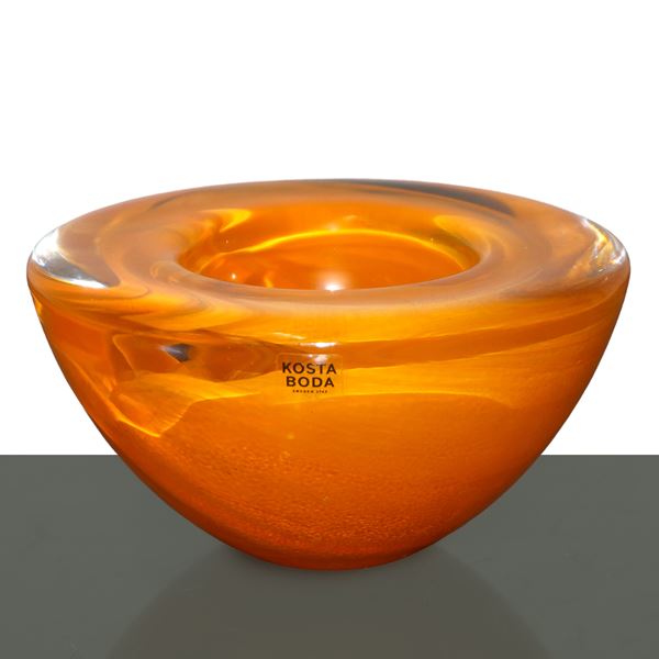 Kosta Boda - Portacero ATOLLO in vetro arancione