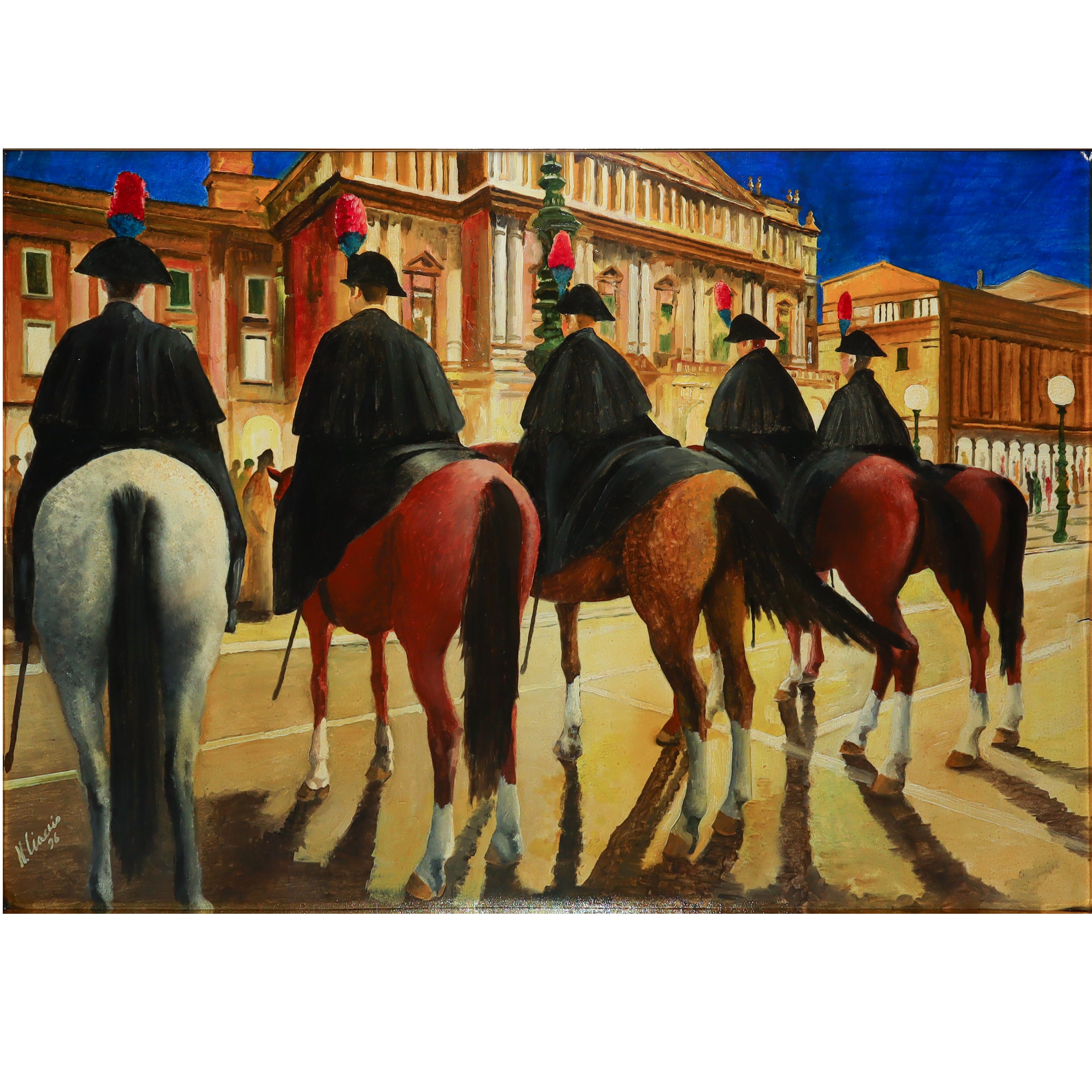 Nino Ciaccio - Carabinieri a cavallo, olio su tela
