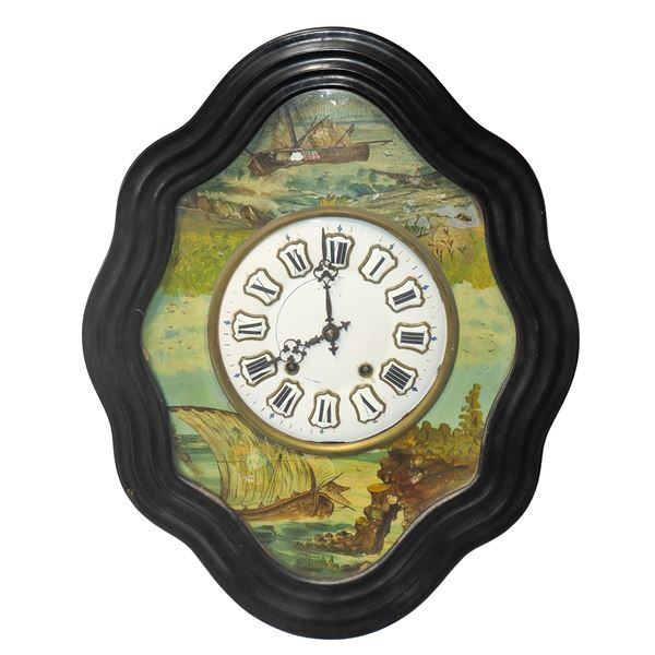 Orologio a occhio di bue da parete con velieri dipinti intorno al quadrante