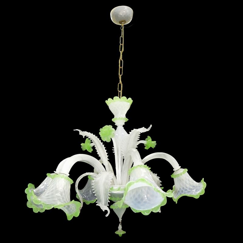 Lampadario in vetro di Murano verde a 6 luci