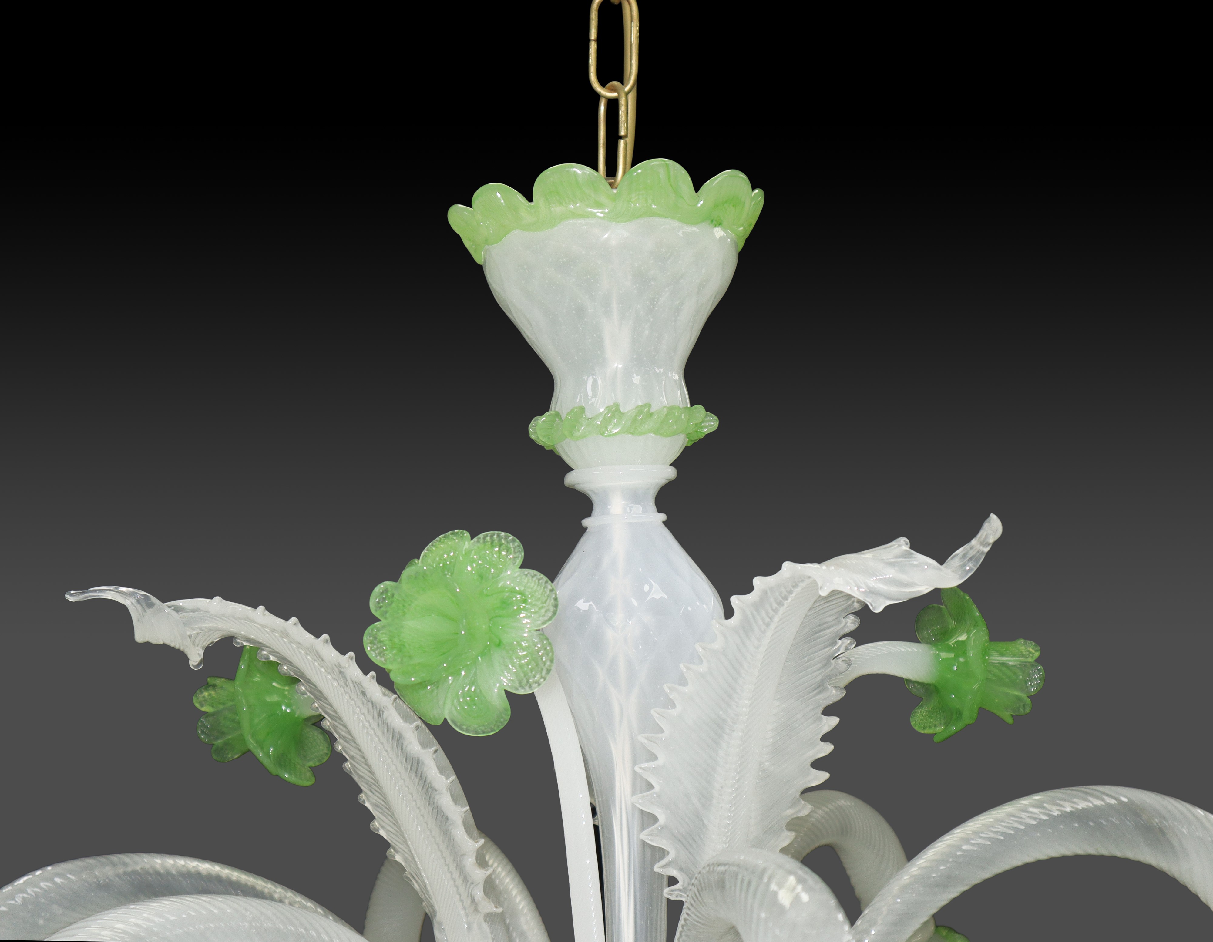 Lampadario in vetro di Murano verde a 6 luci
