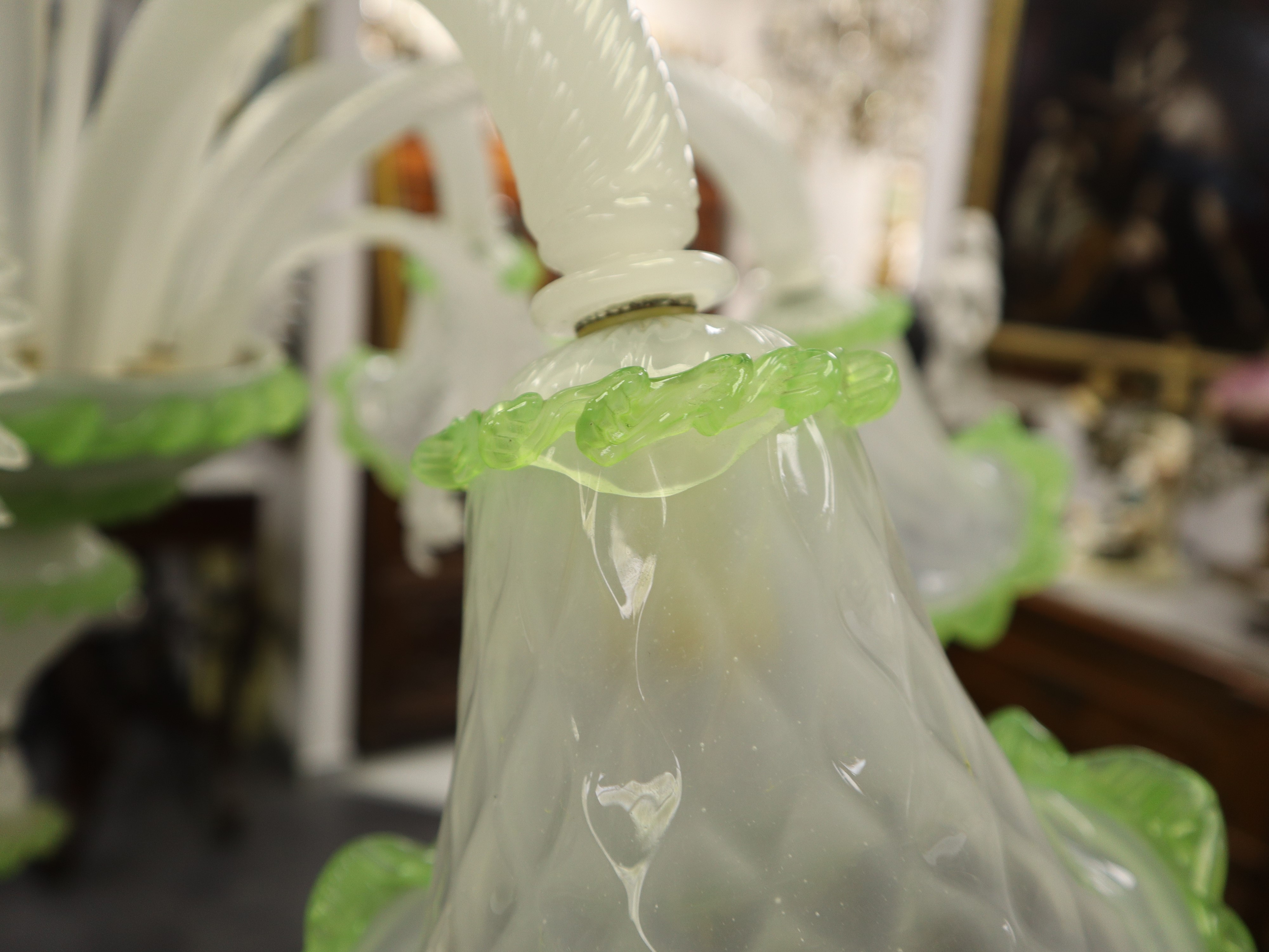 Lampadario in vetro di Murano verde a 6 luci