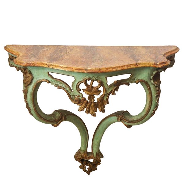 Green and gold lacquered wall console