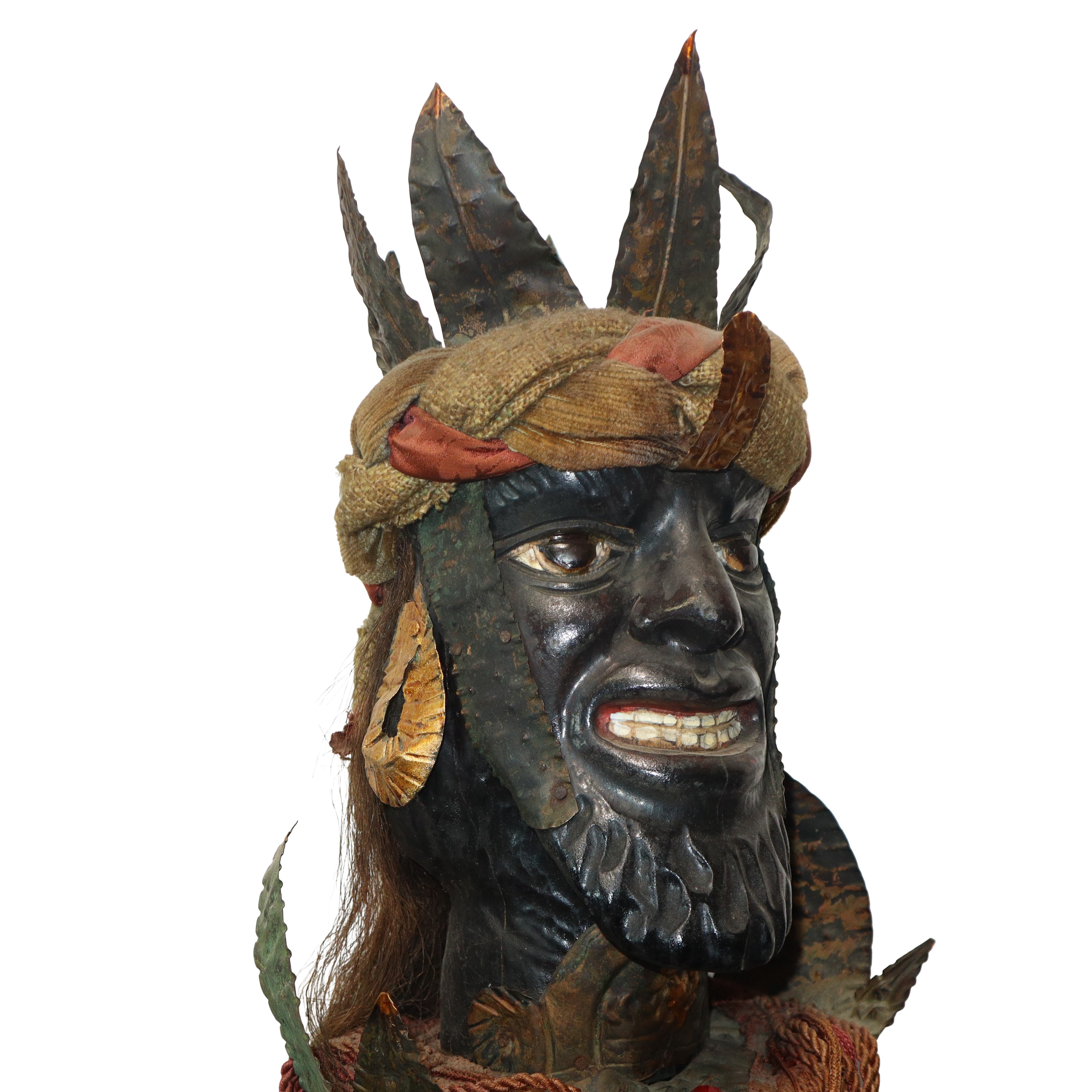 Coppia di teste di pupi siciliani con base