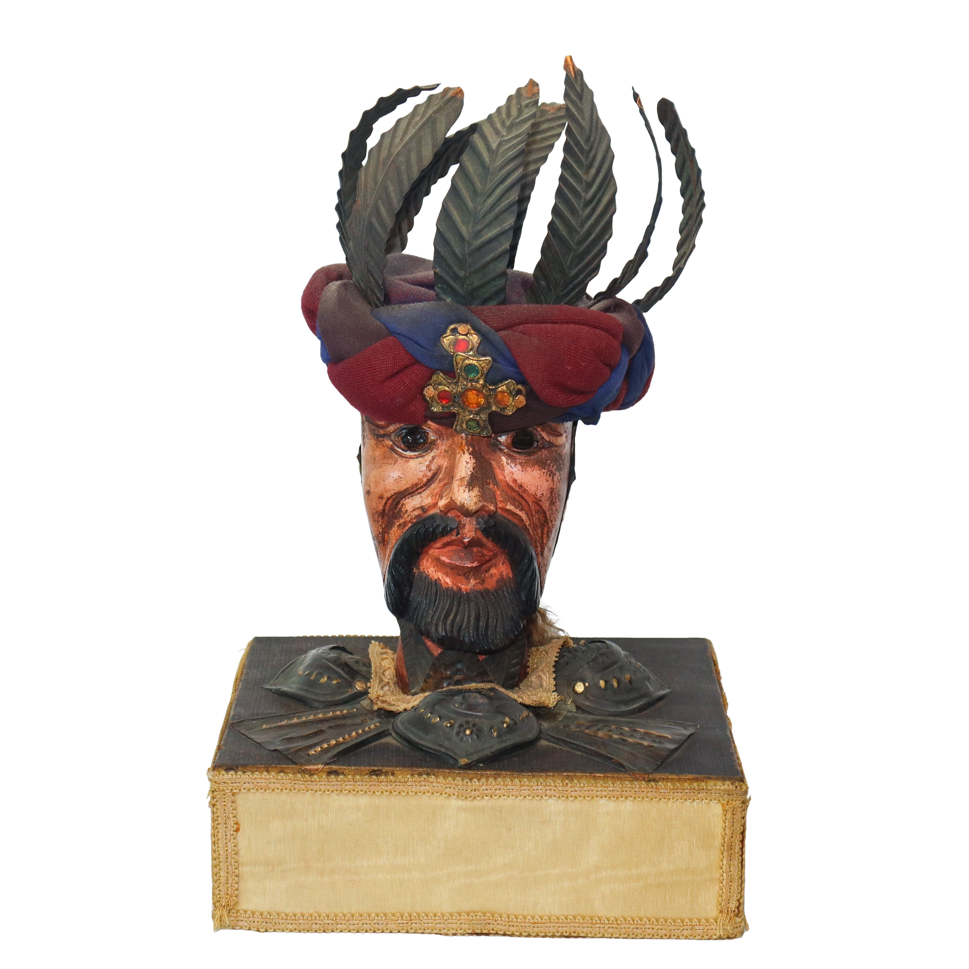 Coppia di teste di pupi siciliani con base