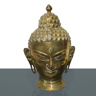 Grande Testa di Buddha in Ottone Dorato