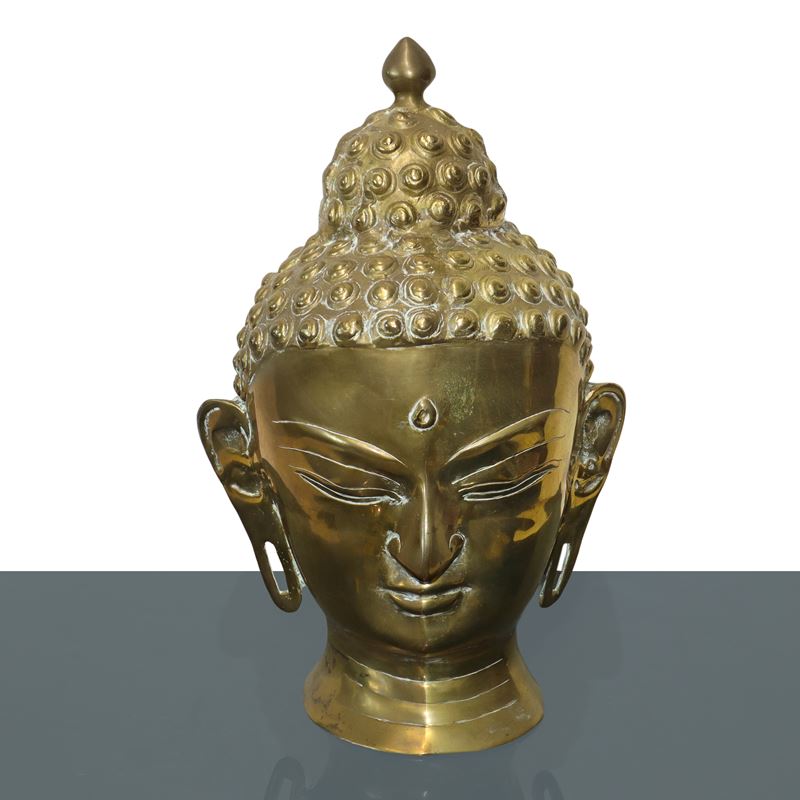 Grande Testa di Buddha in Ottone Dorato