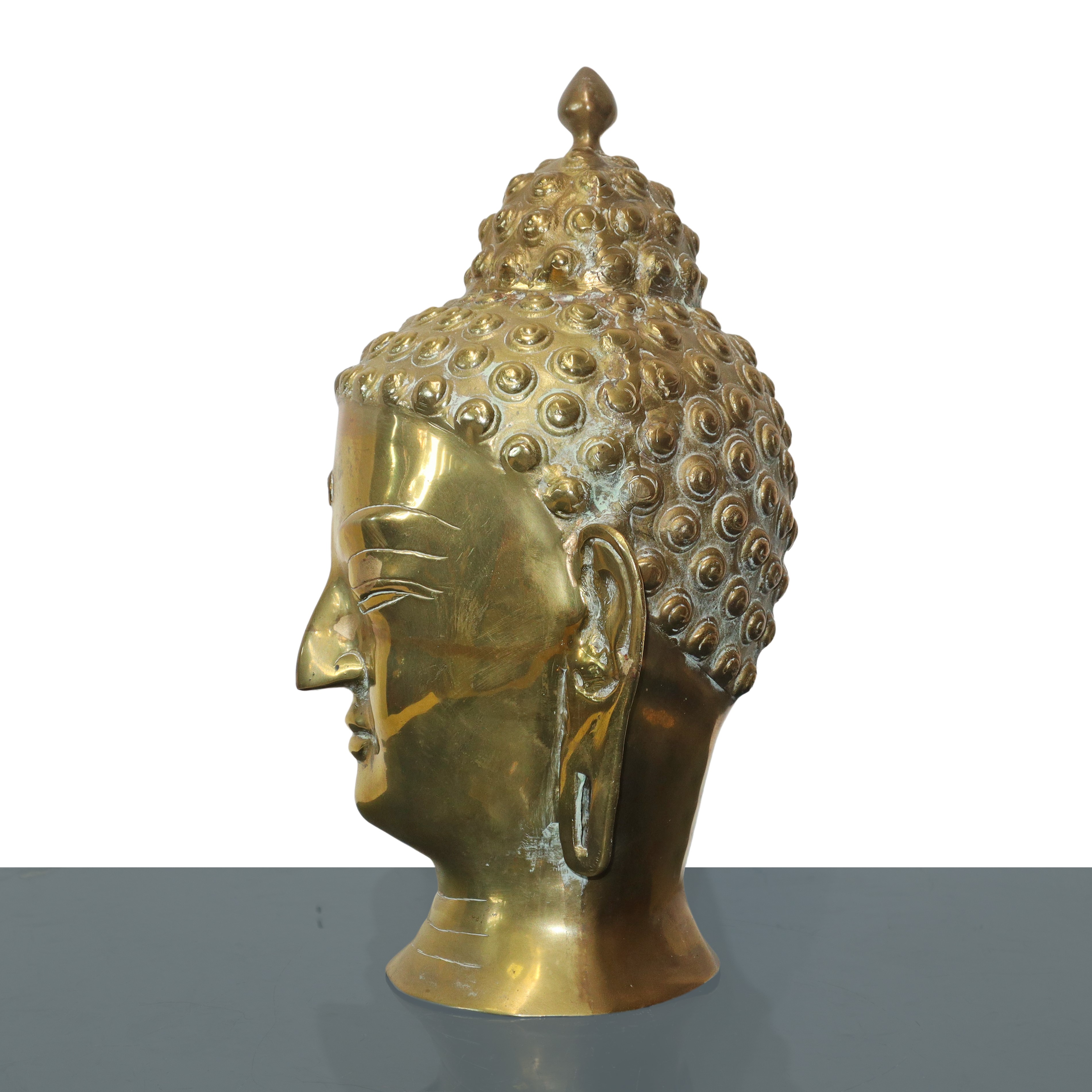 Grande Testa di Buddha in Ottone Dorato