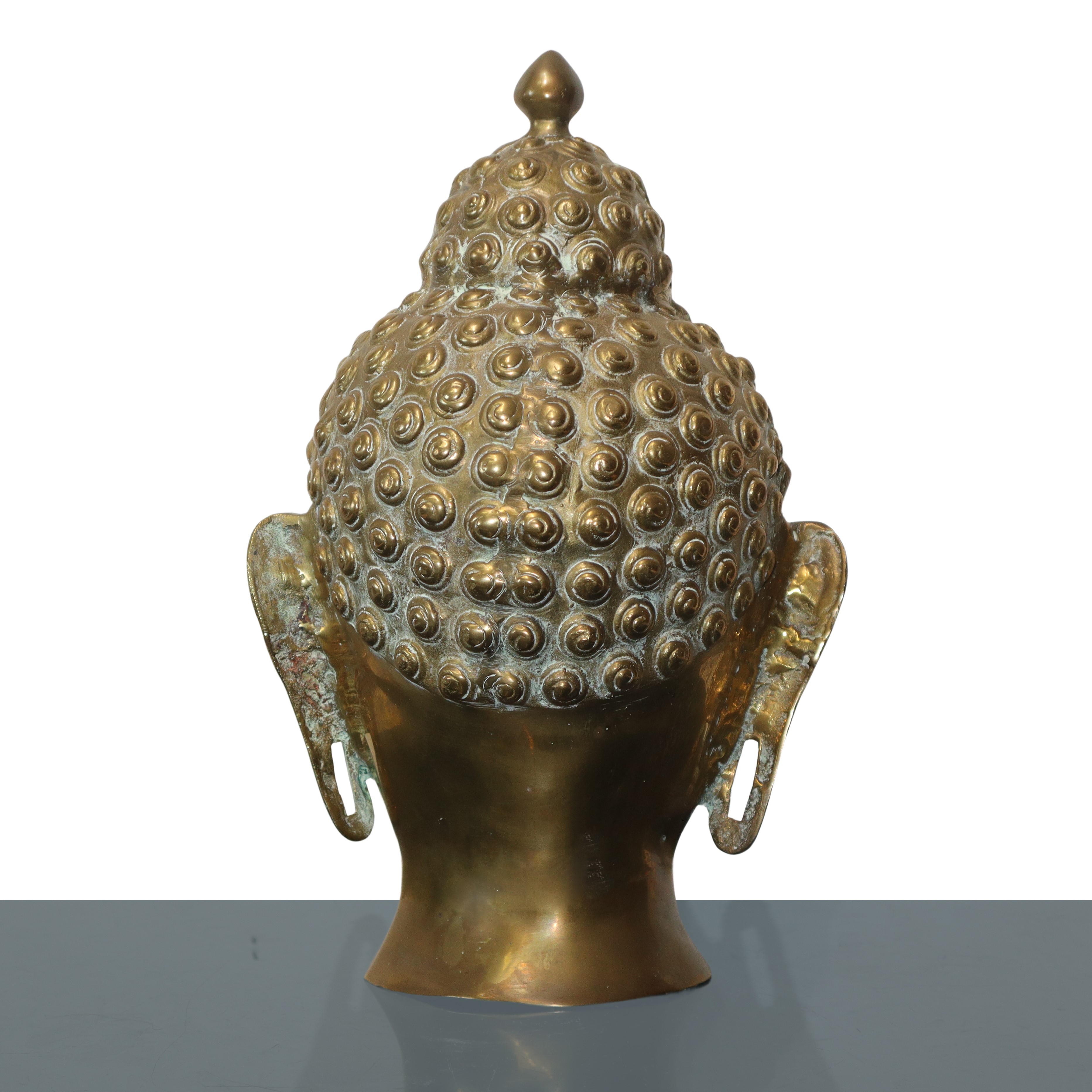 Grande Testa di Buddha in Ottone Dorato