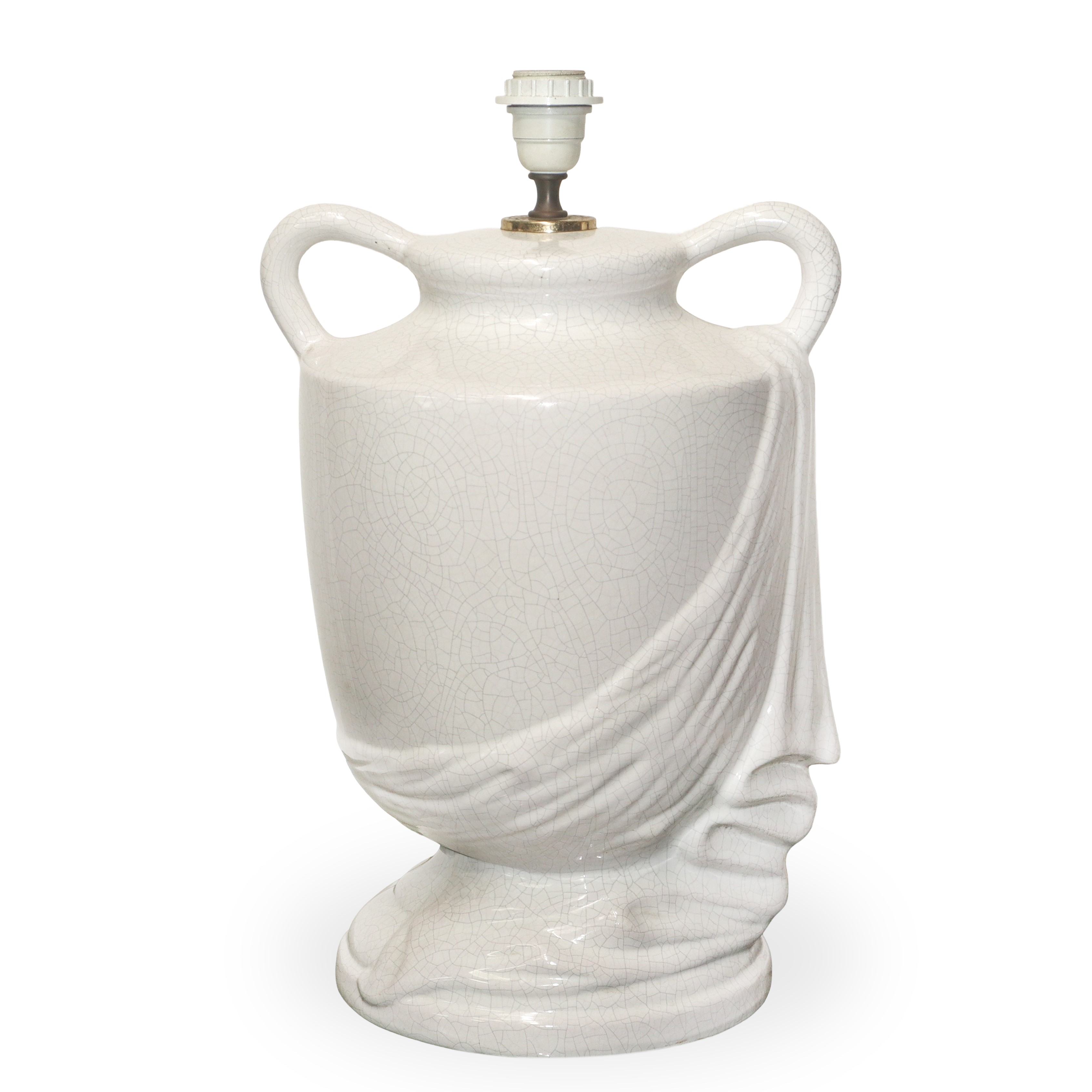 Lampada da tavolo con base in ceramica bianca biansata