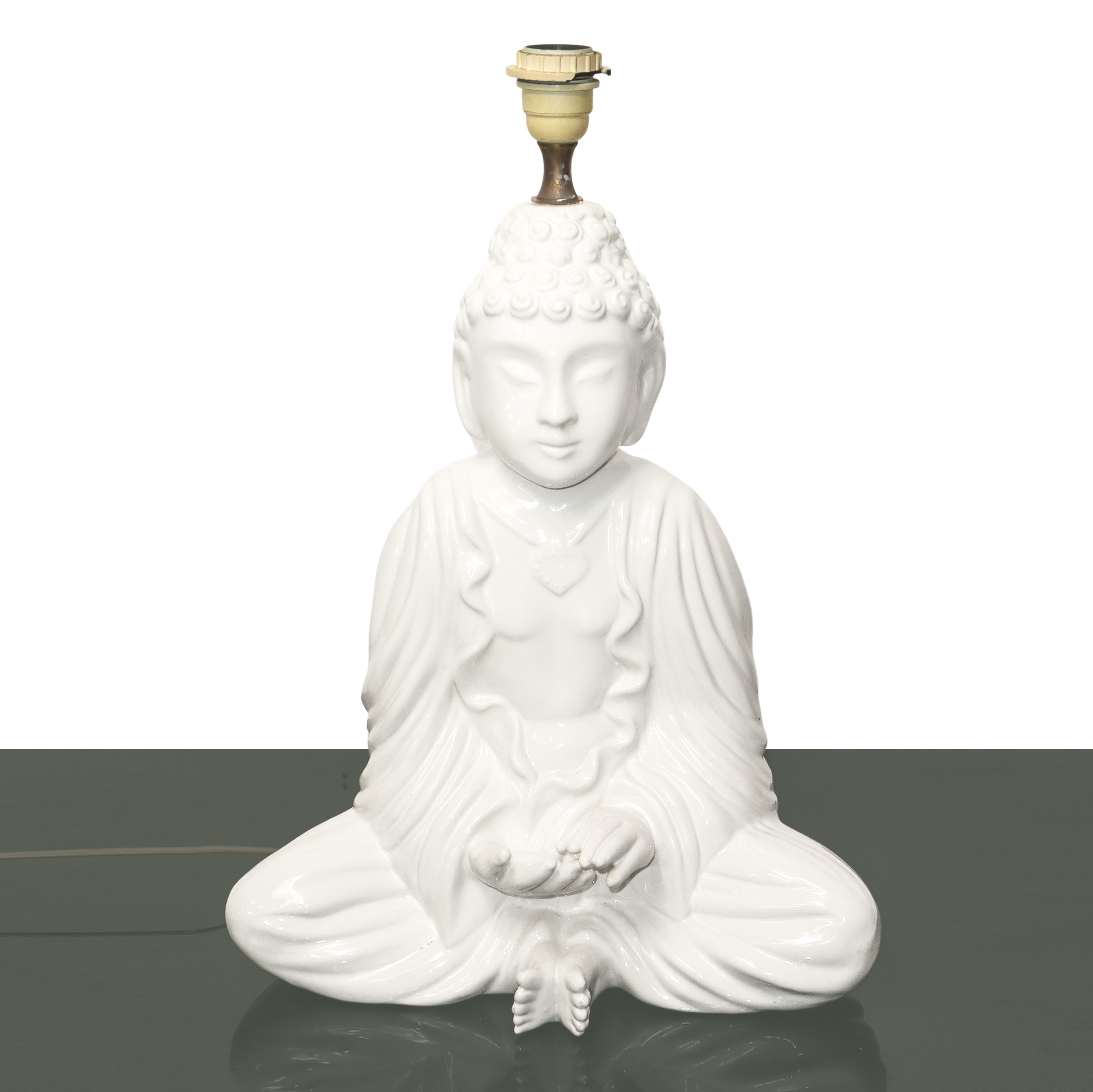 Lampada da tavolo in ceramica bianca con base Buddha