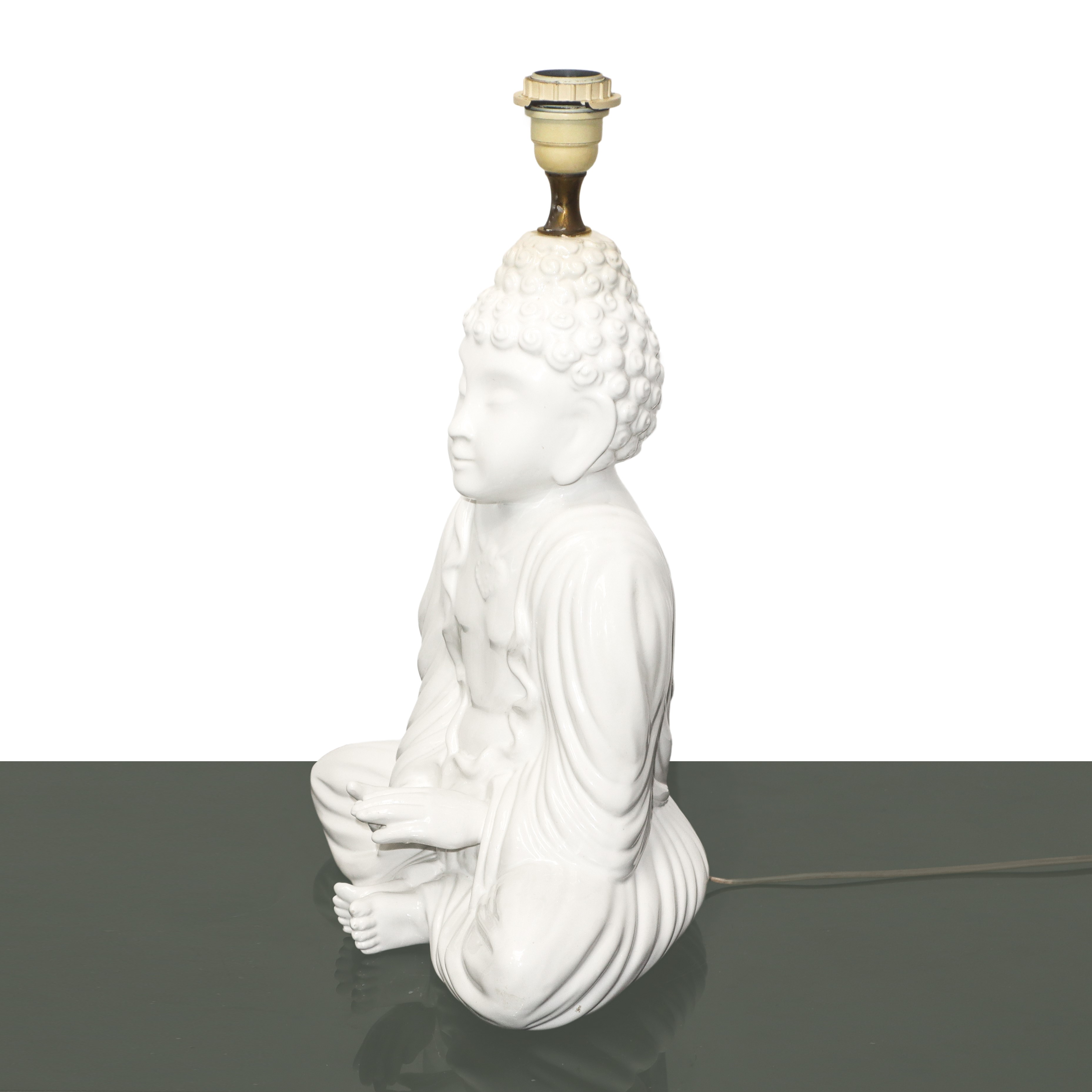 Lampada da tavolo in ceramica bianca con base Buddha