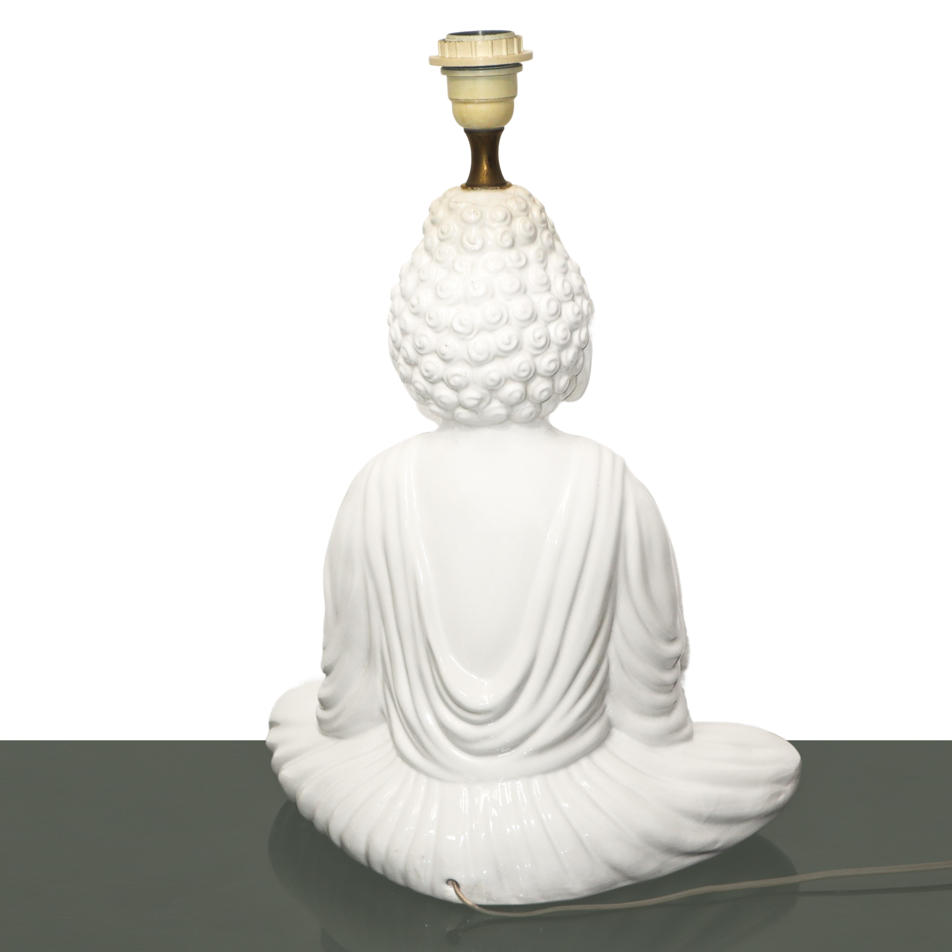 Lampada da tavolo in ceramica bianca con base Buddha