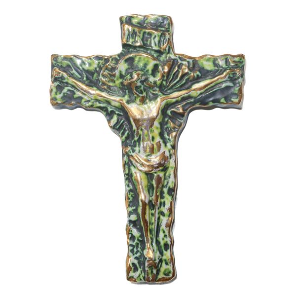 Antonino Ragona - Crucifix in glazed majolica from Caltagirone