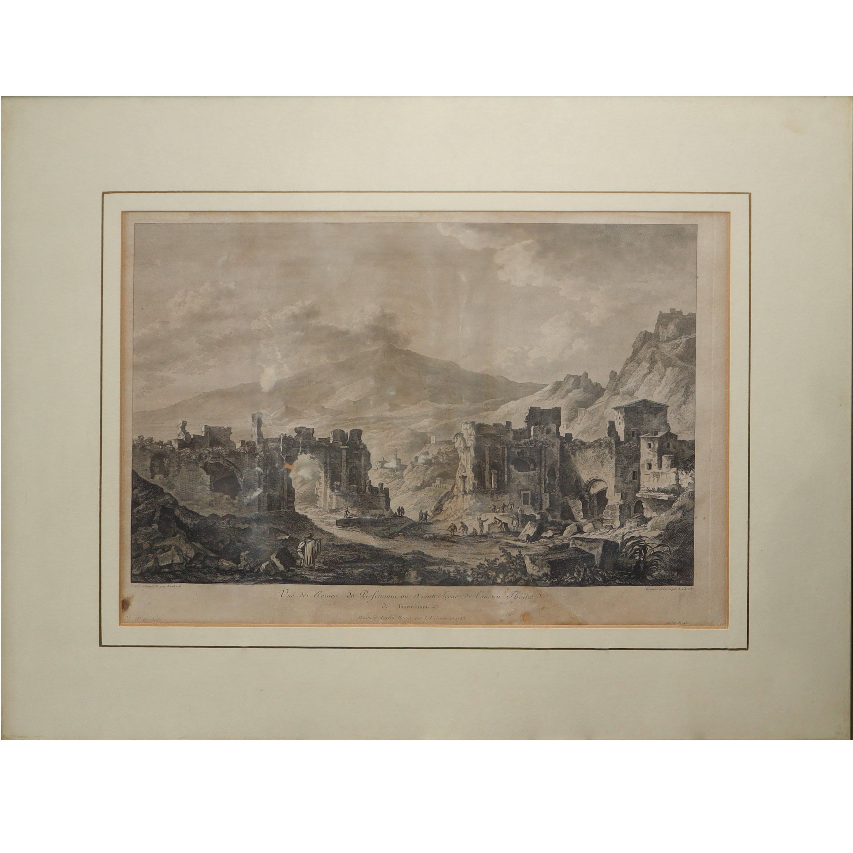 Saint-non - Teatro Greco di Taormina, incisione tratta dal 'Voyage pittoresque des isles de Sicil...