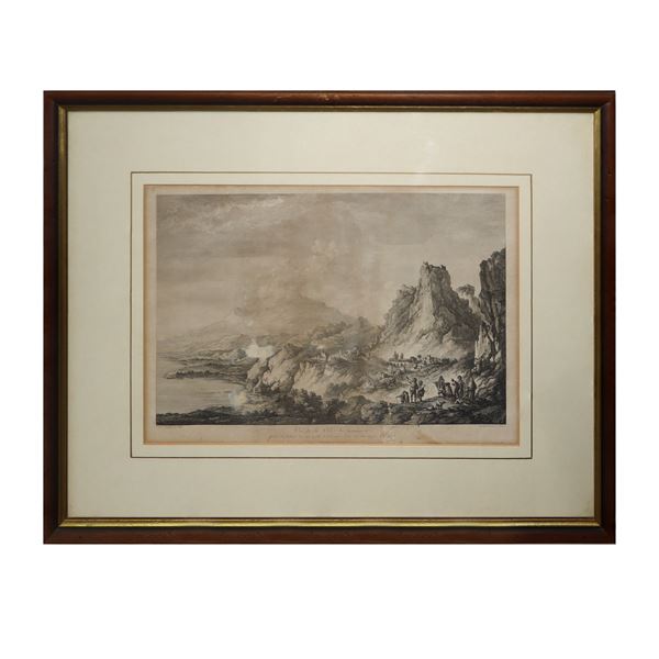 Saint-Non - View of Taormina with Etna engraving from &quot;Picturesque Voyage of the Isles of Sicily, Malta and Lipari&quot;